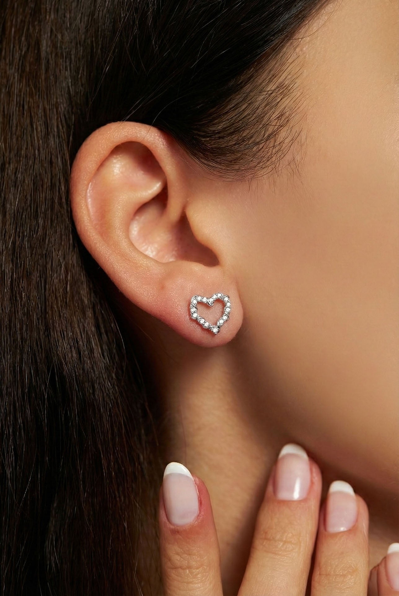 CZ Ivy Detailed Heart Necklace & Earrings Set Rhodium Plated Silver