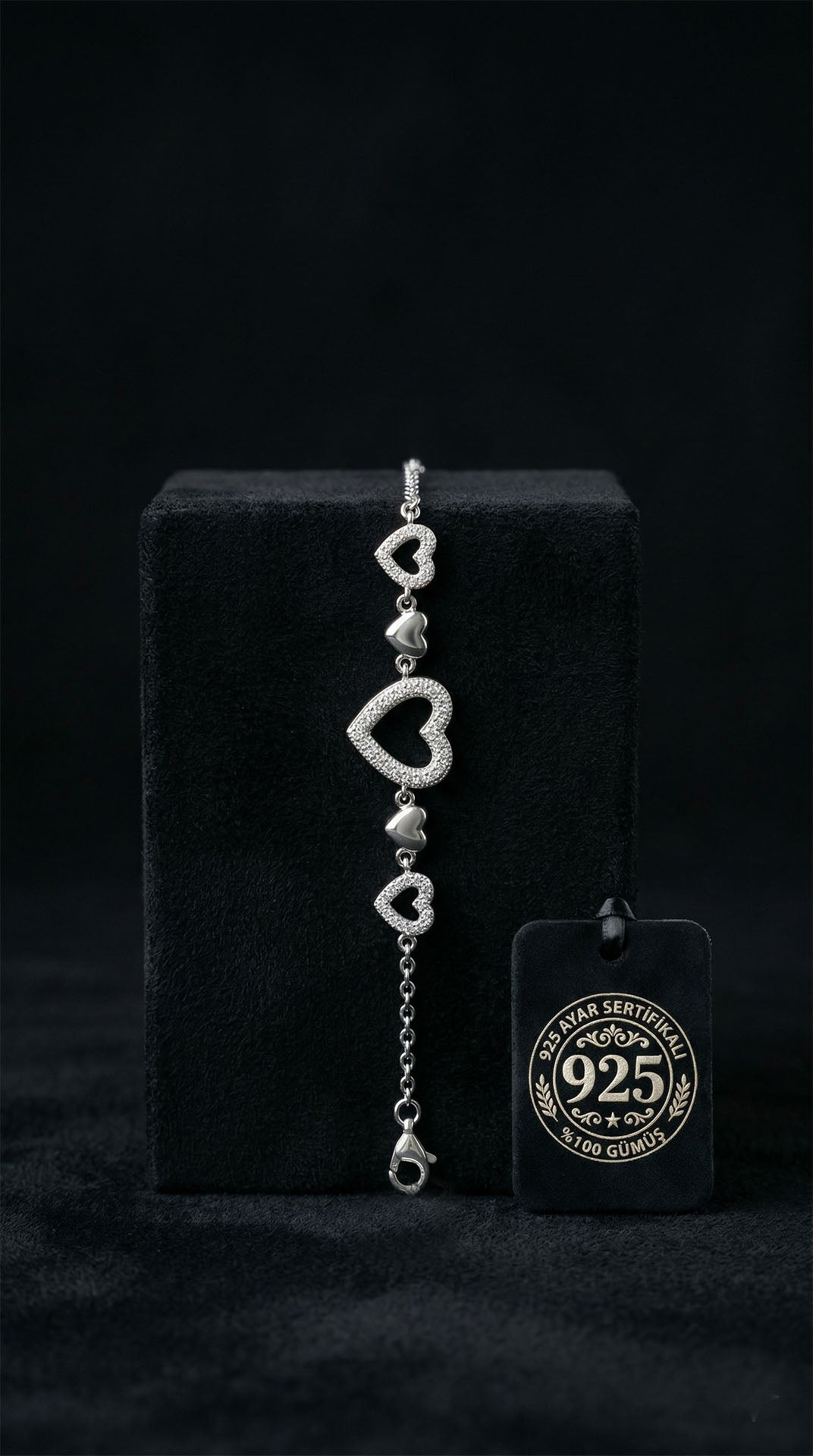 Rhodium Plated Multi-Heart Zircon Bracelet in 925 sterling silver