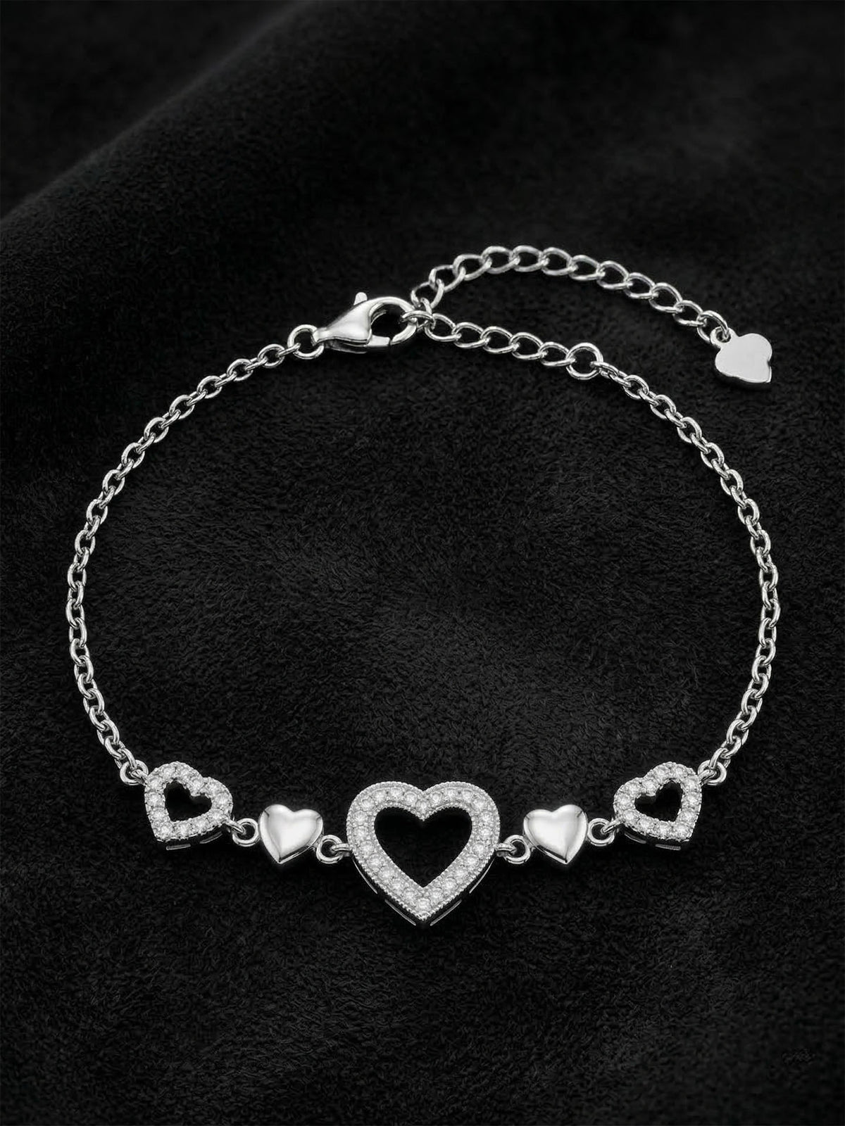 Rhodium Plated Multi-Heart Zircon Bracelet in 925 sterling silver - view 3
