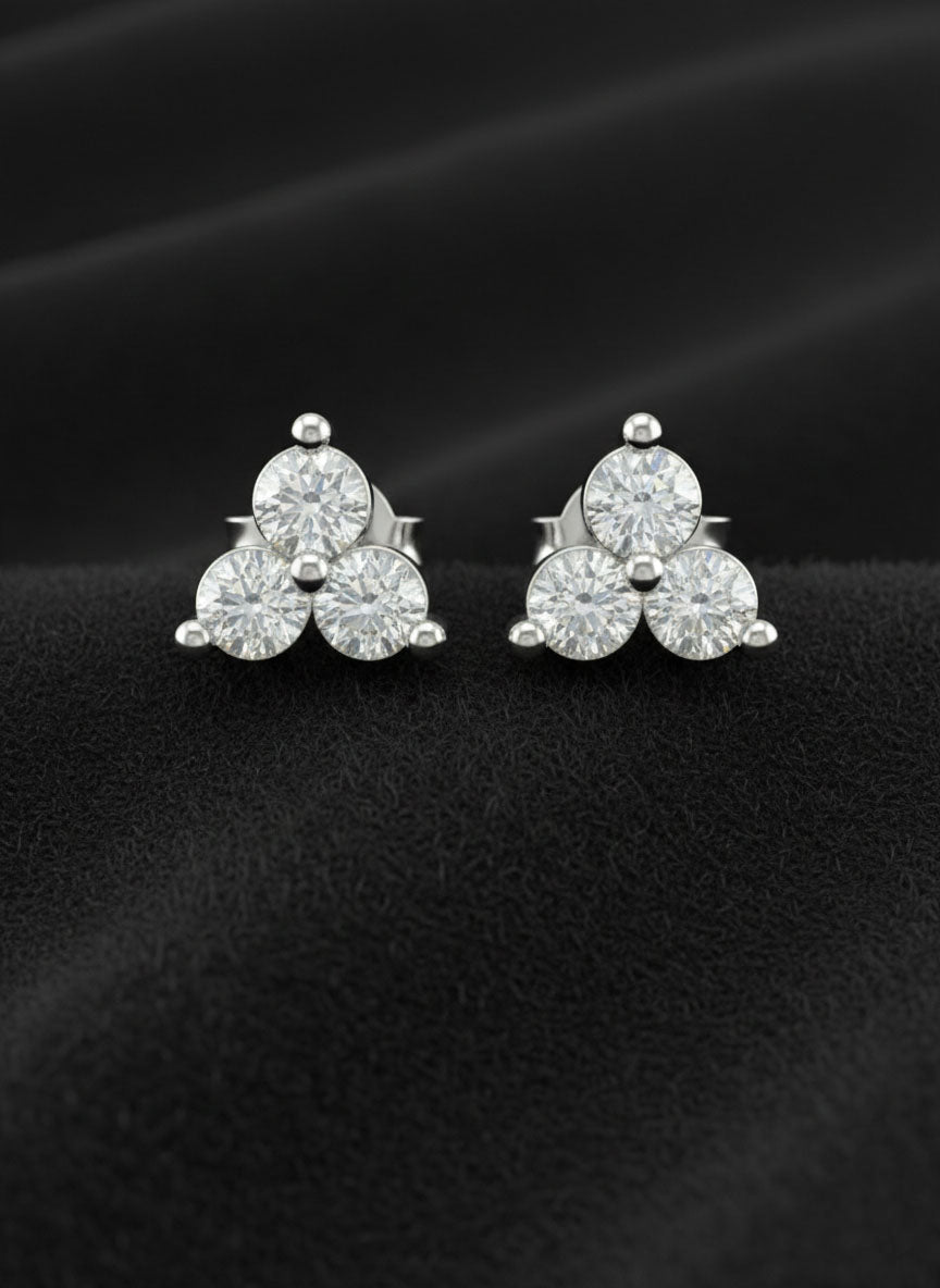 Rhodium Three Diamond Mount Trio Studs in 925 sterling silver