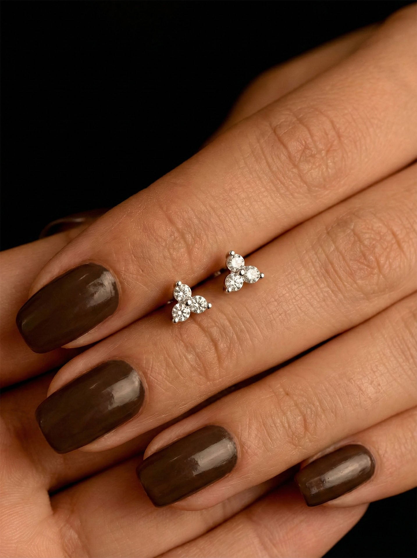 925 Sterling Silver Rhodium Plated Three-Stone Minimal Diamond Look Trio Stud Earrings