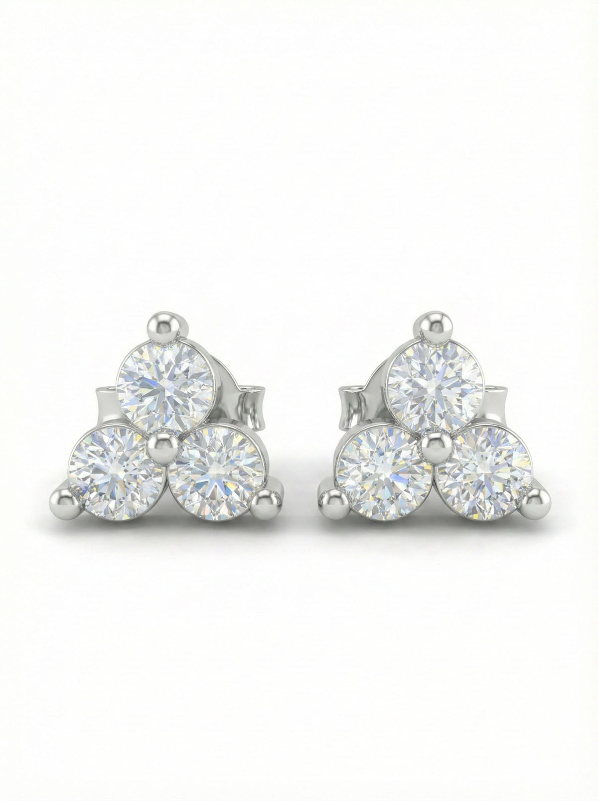 Rhodium Three Diamond Mount Trio Studs in 925 sterling silver - view 4