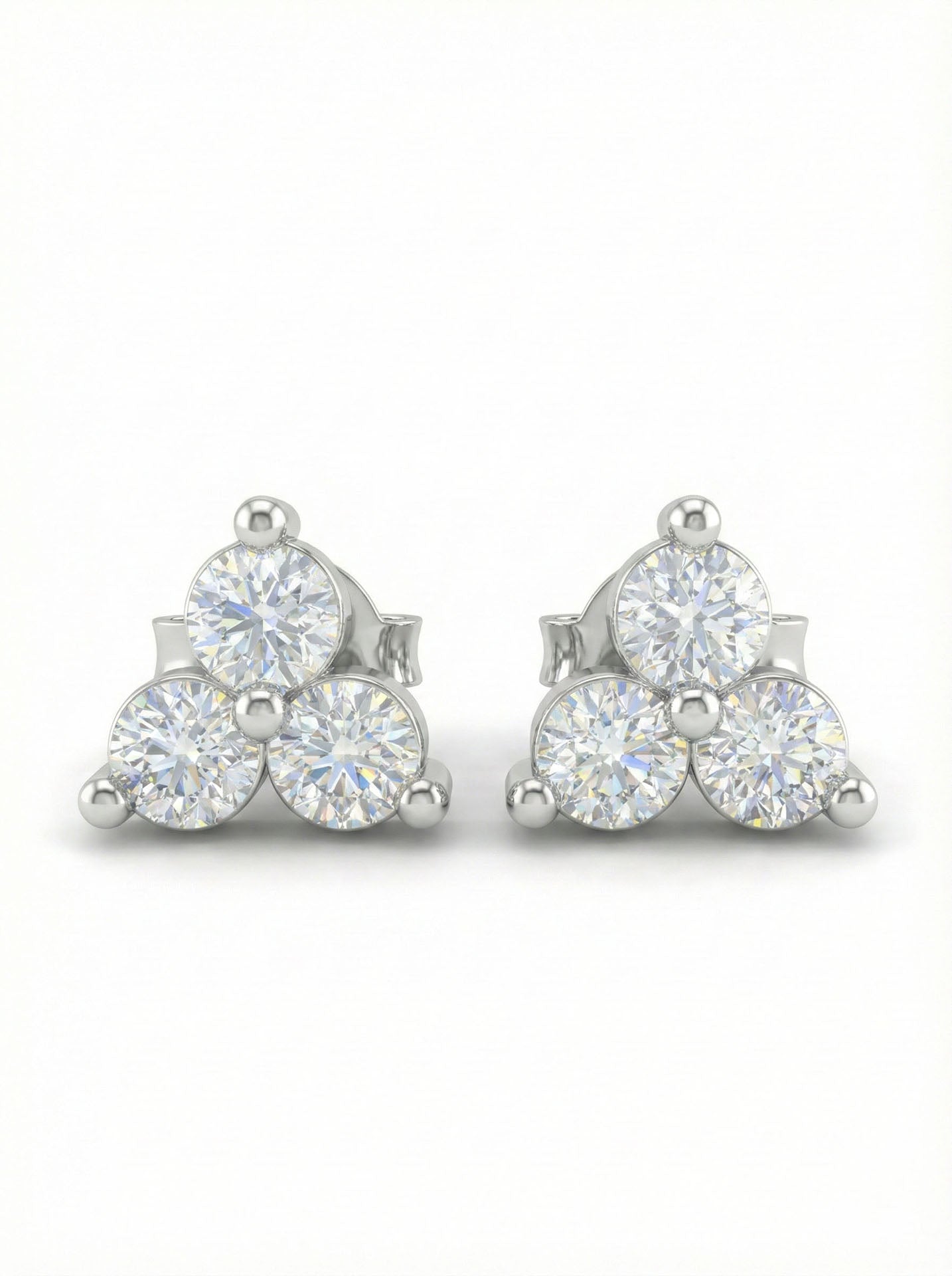925 Sterling Silver Rhodium Plated Three-Stone Minimal Diamond Look Trio Stud Earrings