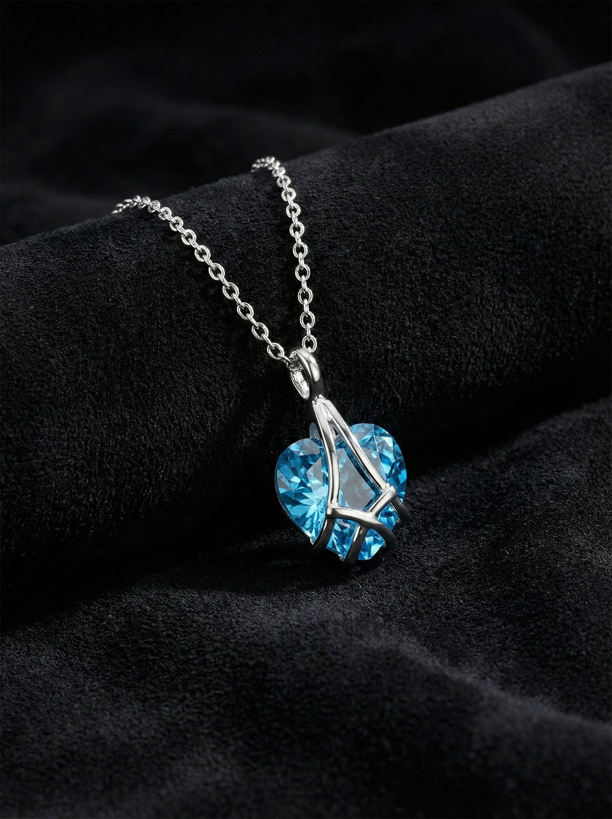Aquamarin Käfig-Herz Freundschaftskette aus 925er Sterlingsilber