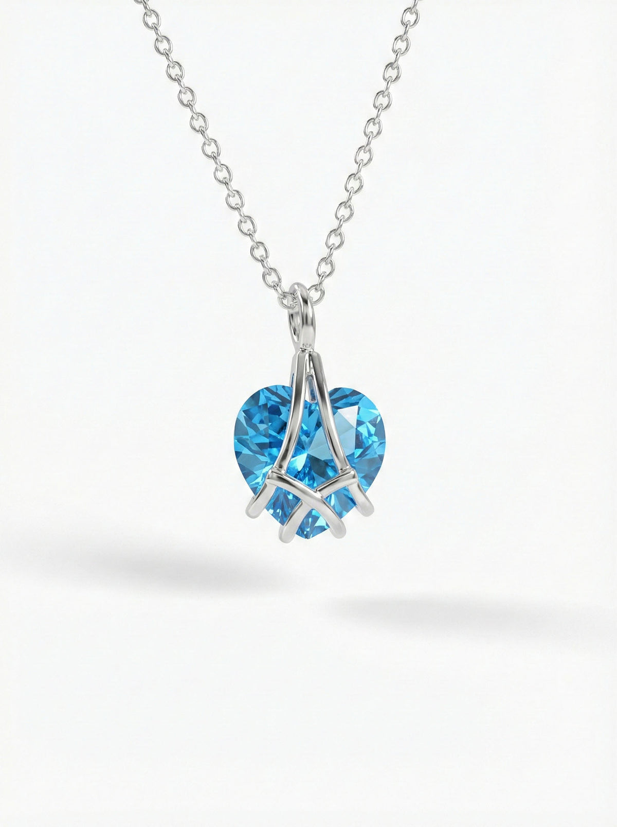 Aquamarine Caged Heart Friendship Necklace in 925 sterling silver - view 3