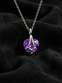 925 Sterling Silver Rhodium Plated Amethyst Cage Heart Friendship Necklace
