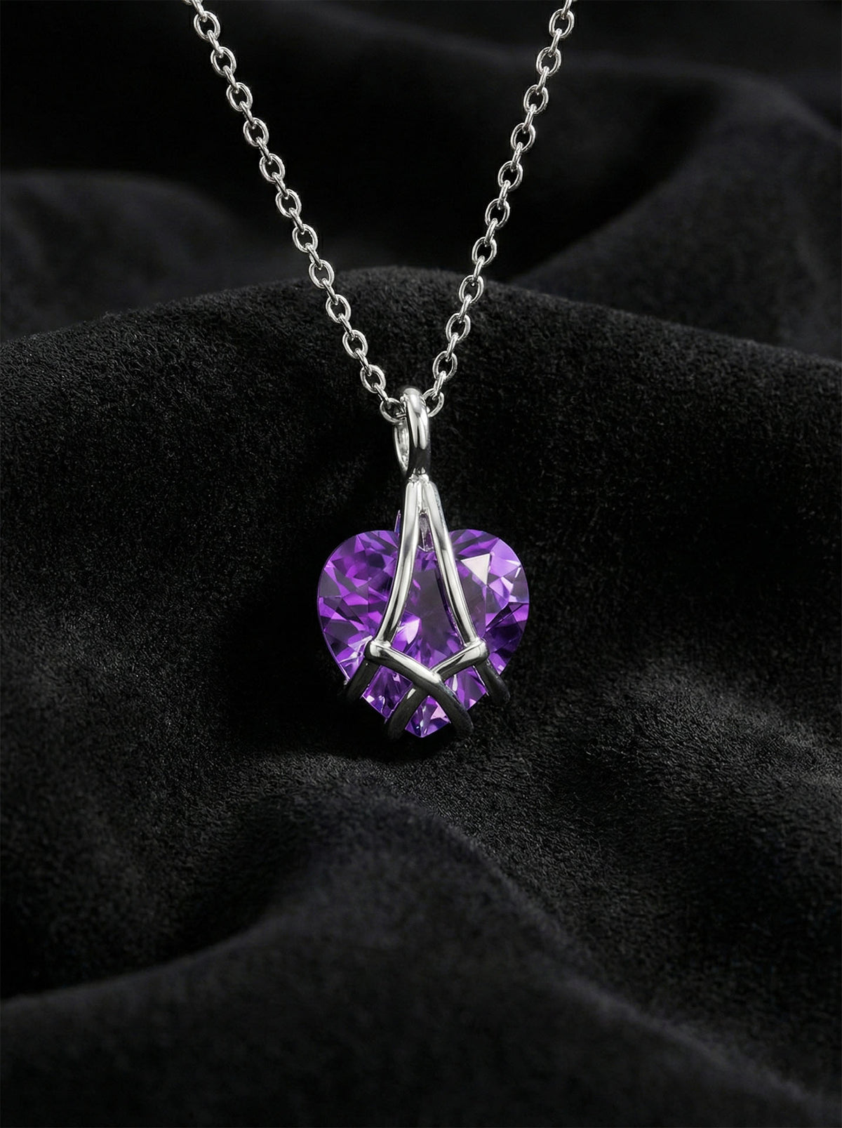 Amethyst Herz-Käfig Freundschaftskette aus 925er Sterlingsilber