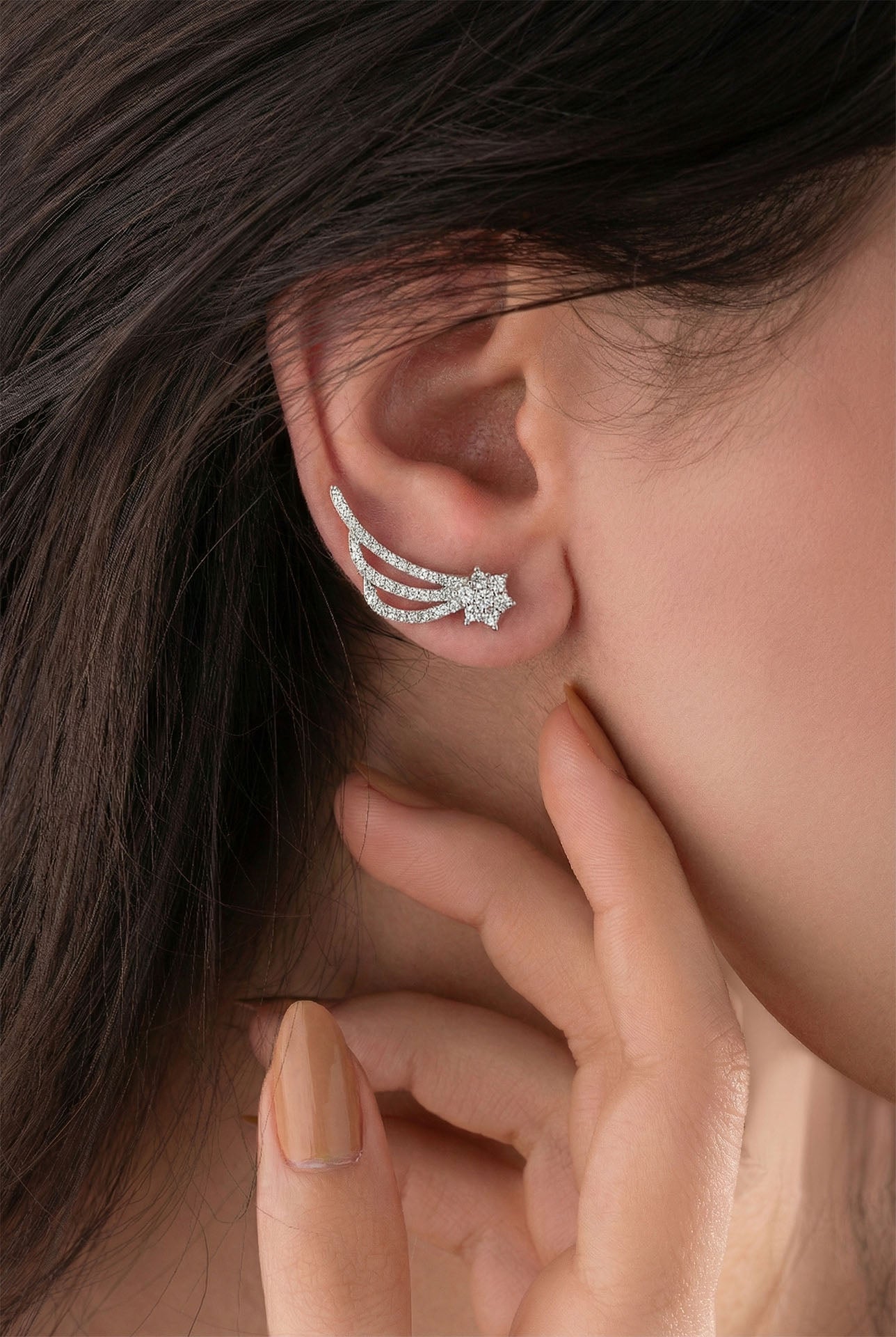 Shooting Star Ivy Horizontal Earrings Rhodium Plated Silver