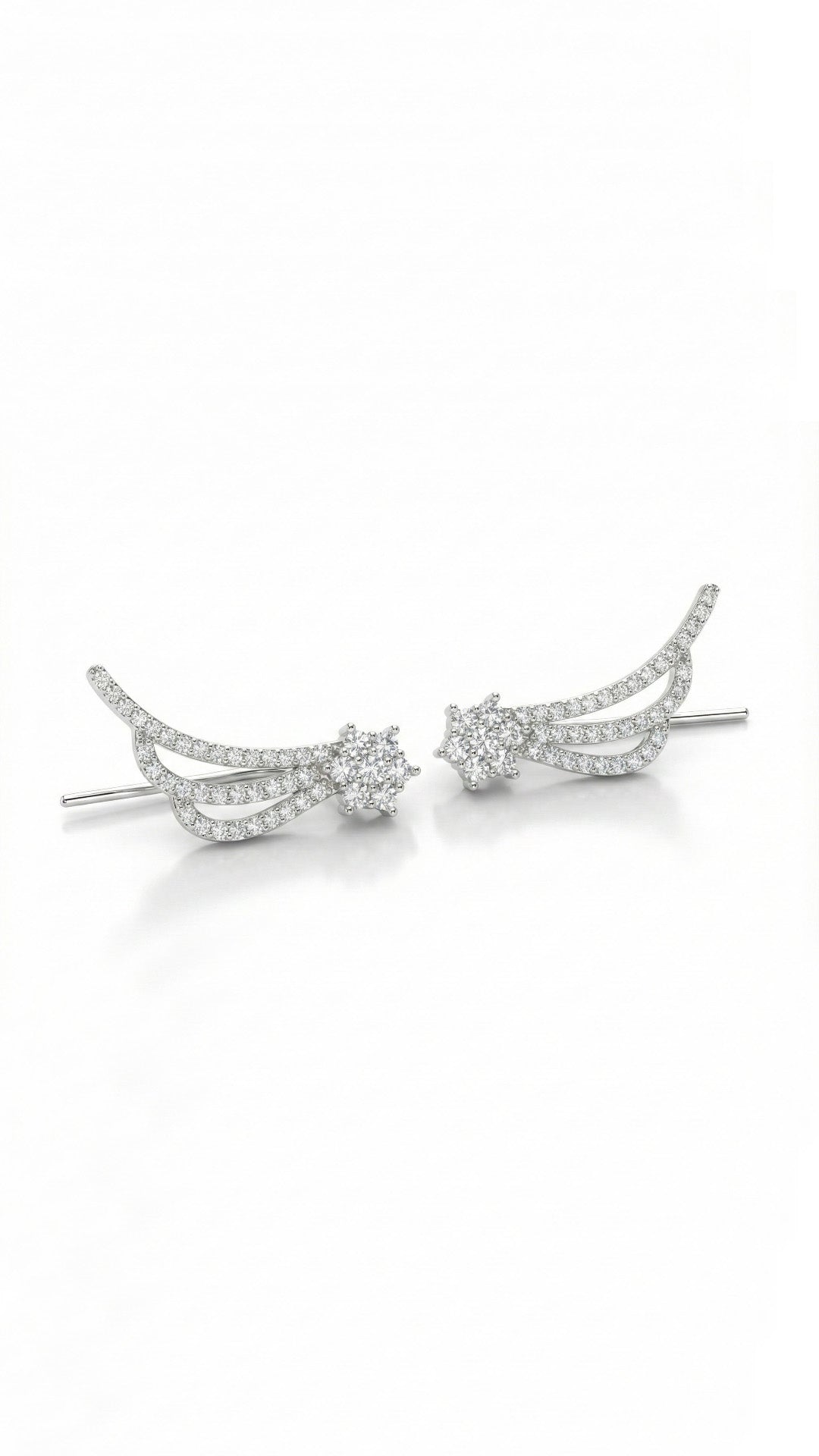 Shooting Star Ivy Horizontal Earrings Rhodium Plated Silver