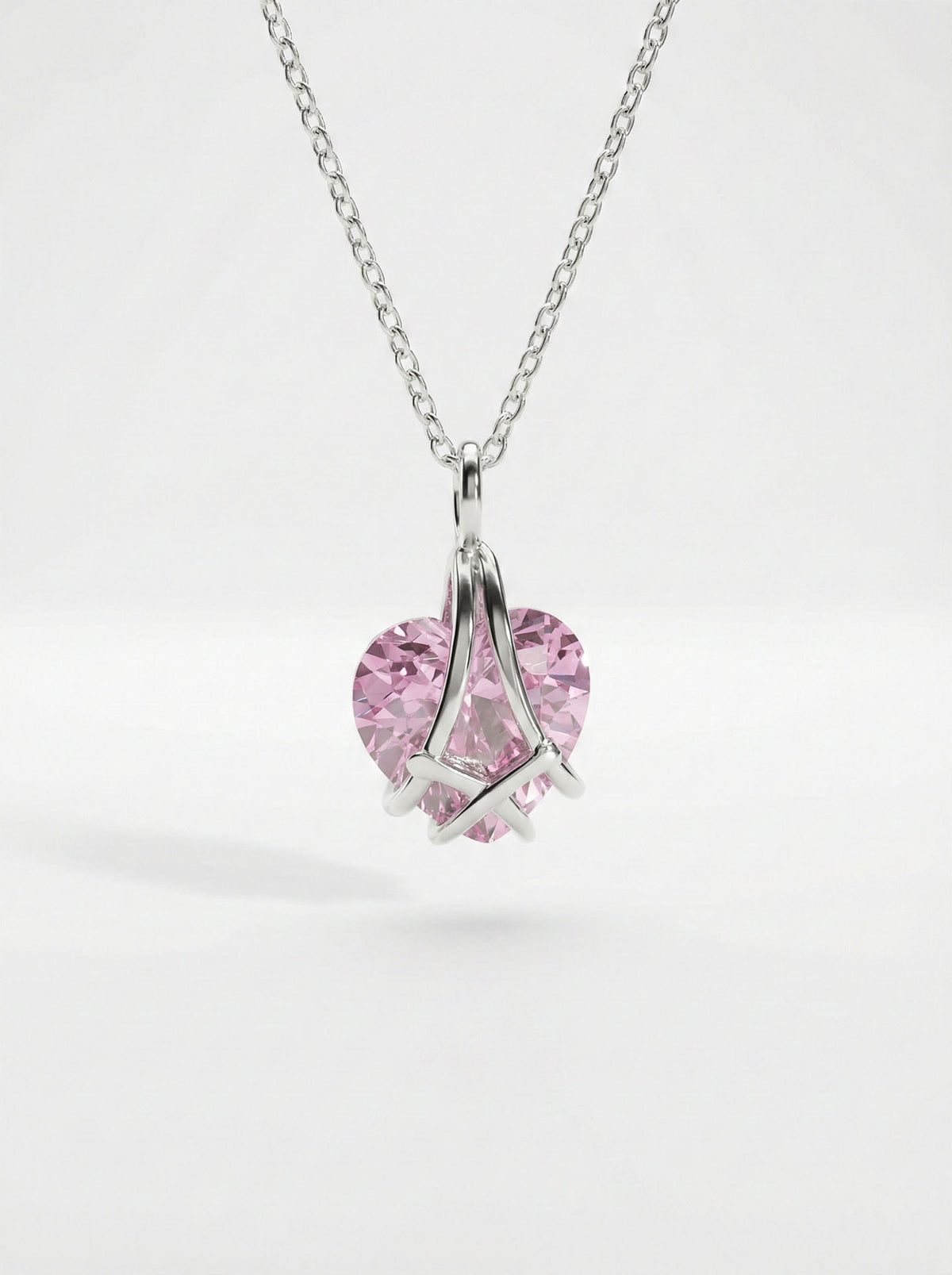 Pink Tourmaline Caged Heart Friendship Necklace in 925 sterling silver - view 3