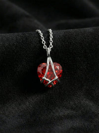 925 Sterling Silver Rhodium Plated Ruby Cage Heart Friendship Necklace