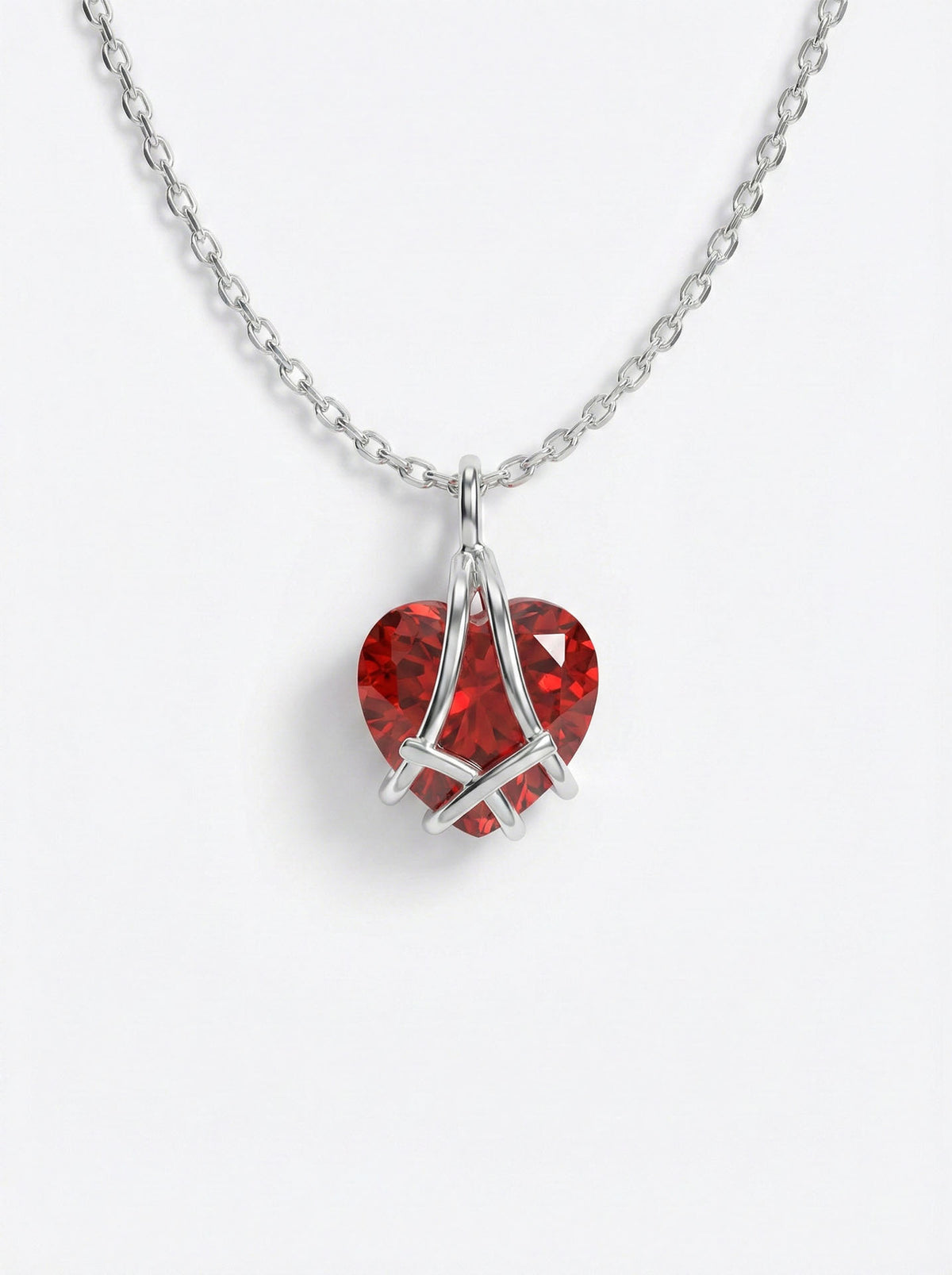 Rhodium Ruby Caged Heart Friendship Necklace in 925 sterling silver - view 3