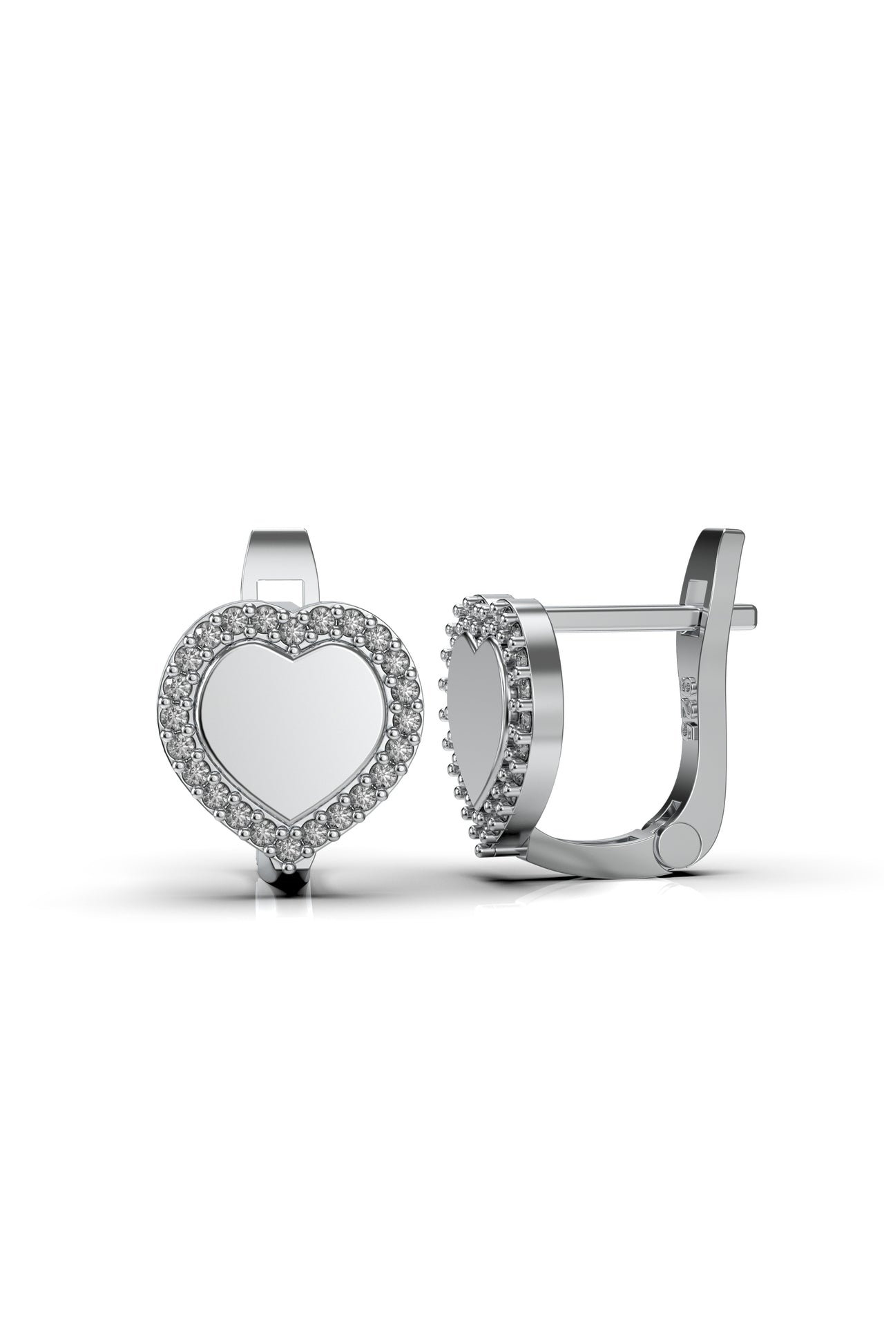 CZ Framed Customizable Heart Clip-On Earrings Rhodium Plated Silver