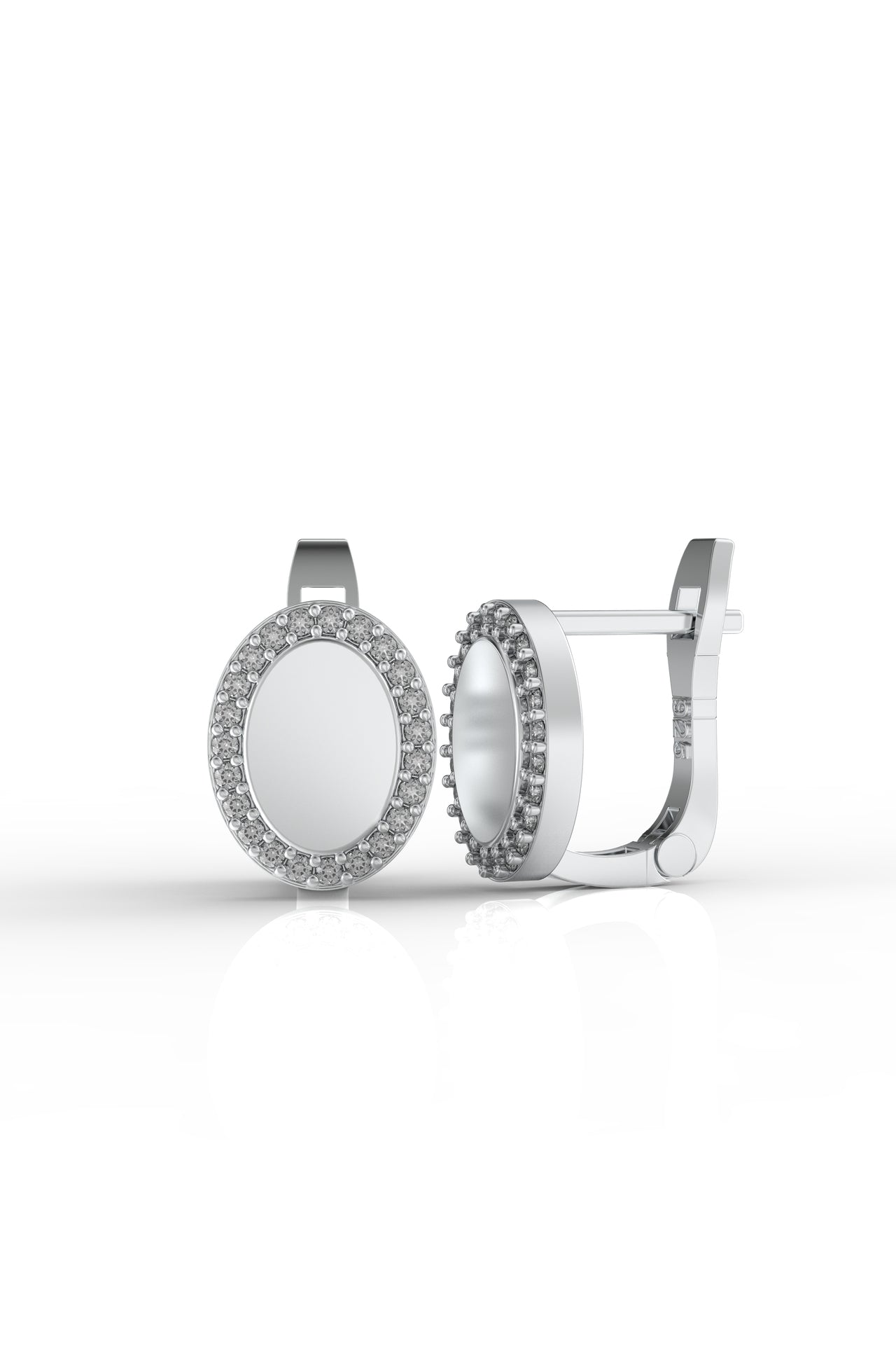 CZ Framed Customizable Oval Clip-On Earrings Rhodium Plated Silver