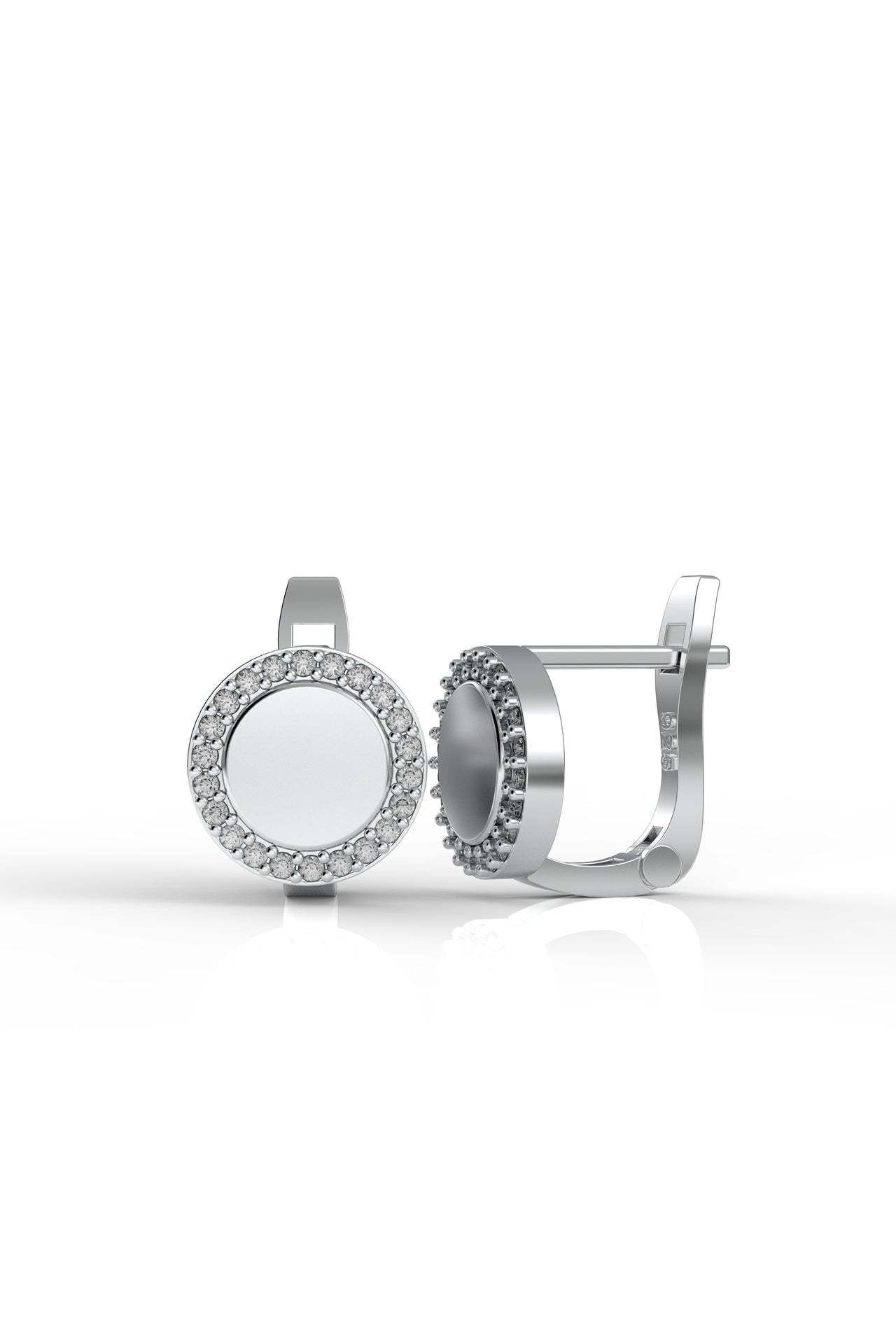 CZ Framed Customizable Round Clip-On Earrings Rhodium Plated Silver