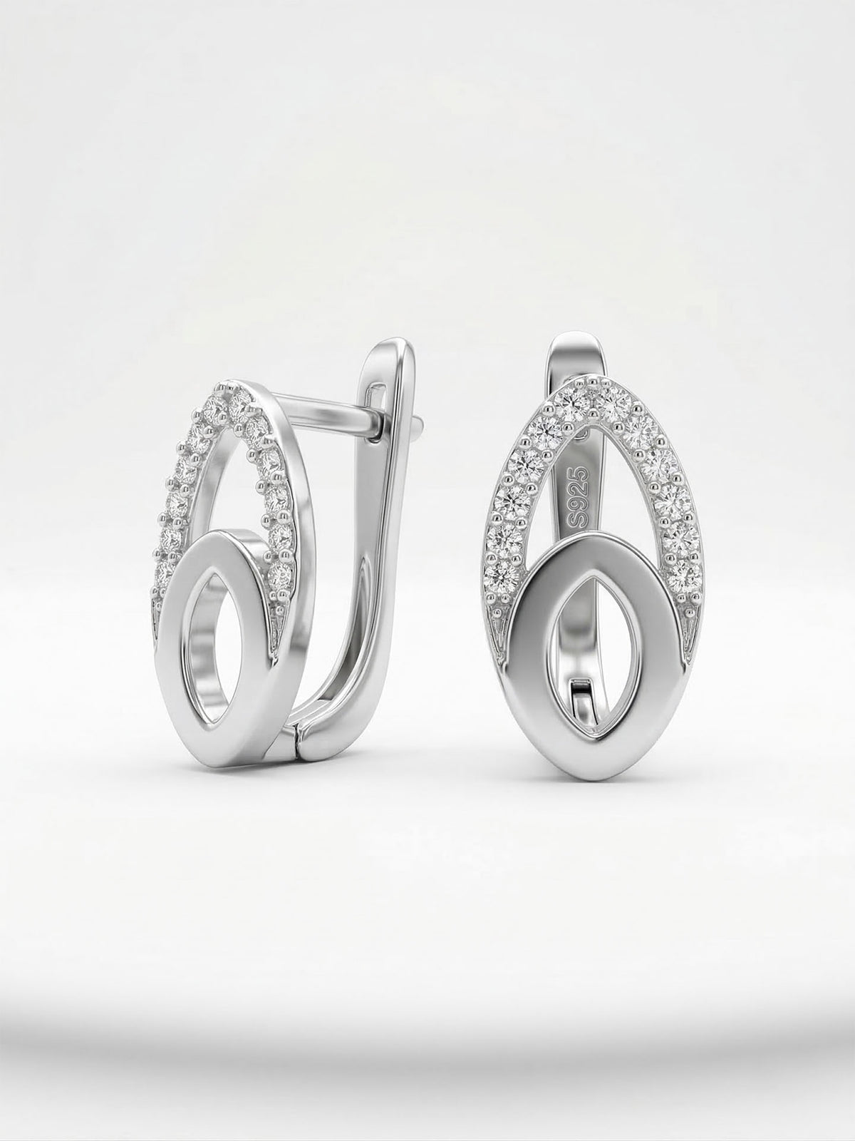 Geometric Oval Zircon Everyday Huggie Hoops in 925 sterling silver - view 7