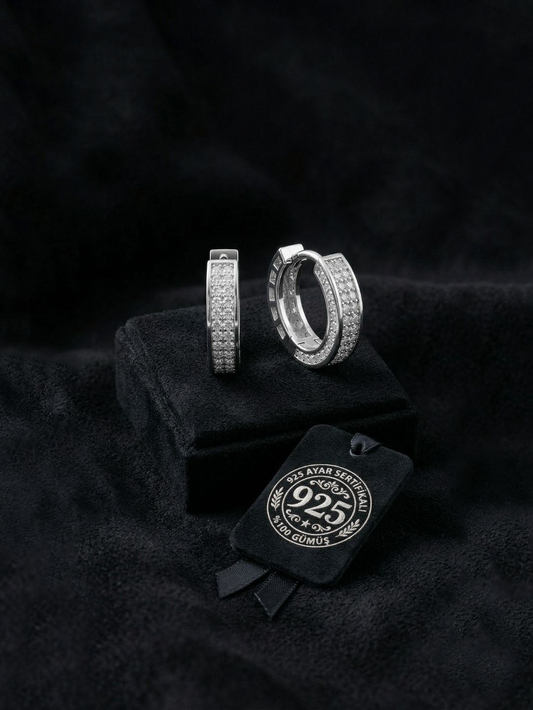 Two Row Zircon Huggie Hoops - Small Size in 925 sterling silver
