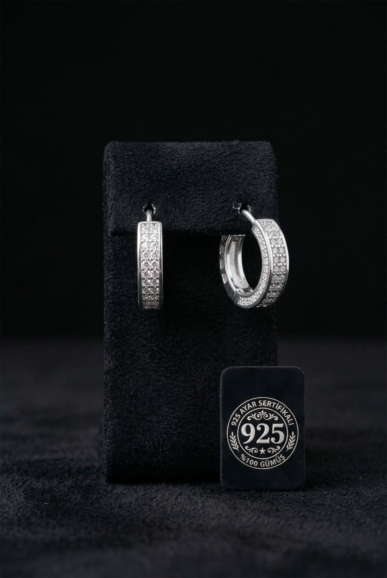 CZ Double-Row Huggie Hoop Earrings Rhodium Plated Silver
