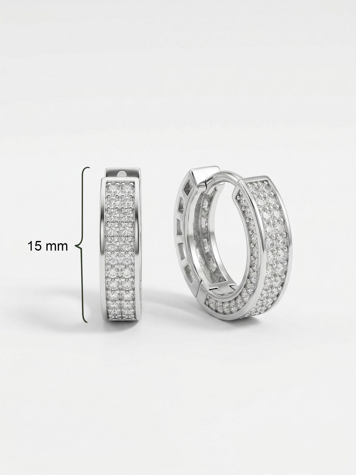 CZ Double-Row Huggie Hoop Earrings Rhodium Plated Silver