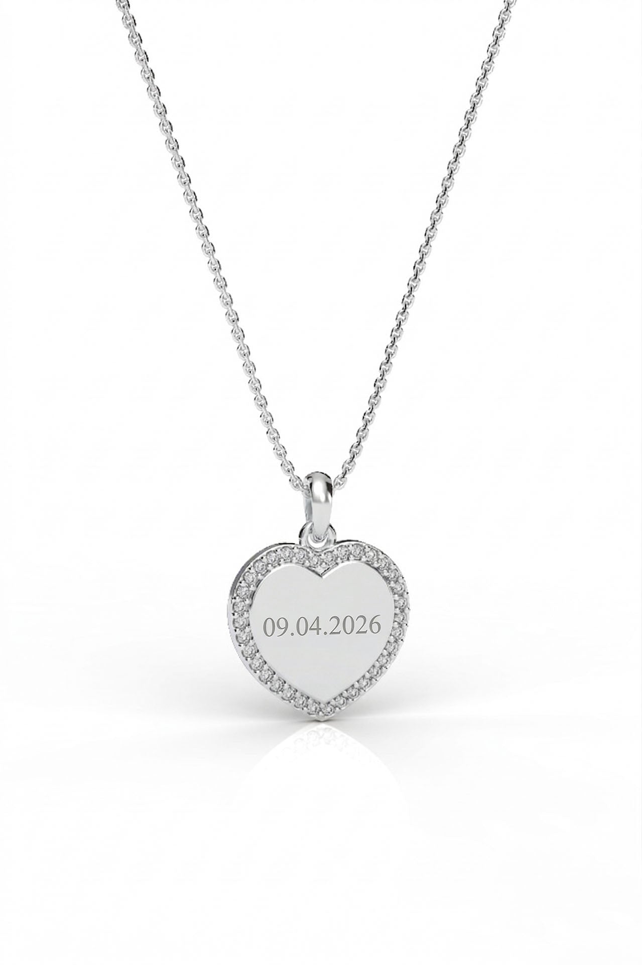 CZ Personalized Heart Customizable Necklace Rhodium Plated Silver