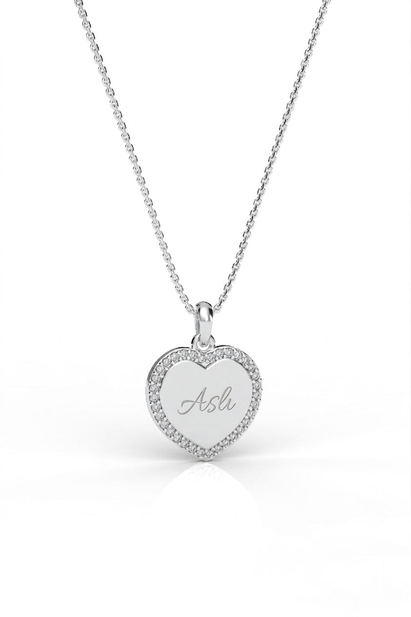 CZ Personalized Heart Customizable Necklace Rhodium Plated Silver