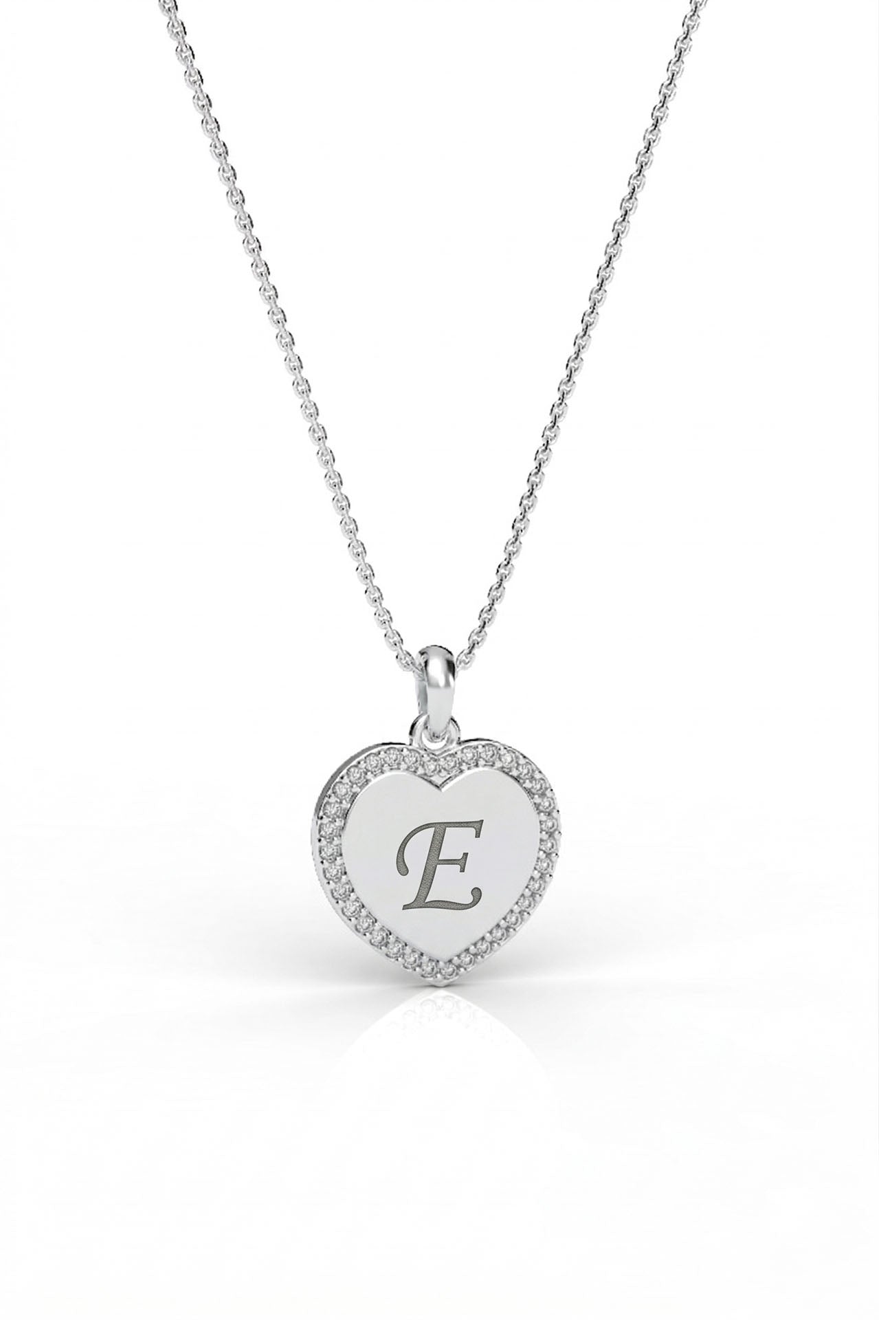 CZ Personalized Heart Customizable Necklace Rhodium Plated Silver