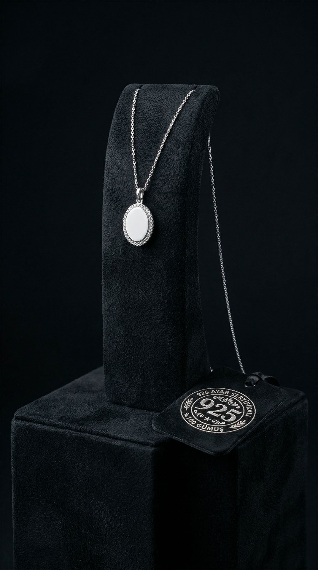 CZ Personalized Oval Customizable Necklace Rhodium Plated Silver
