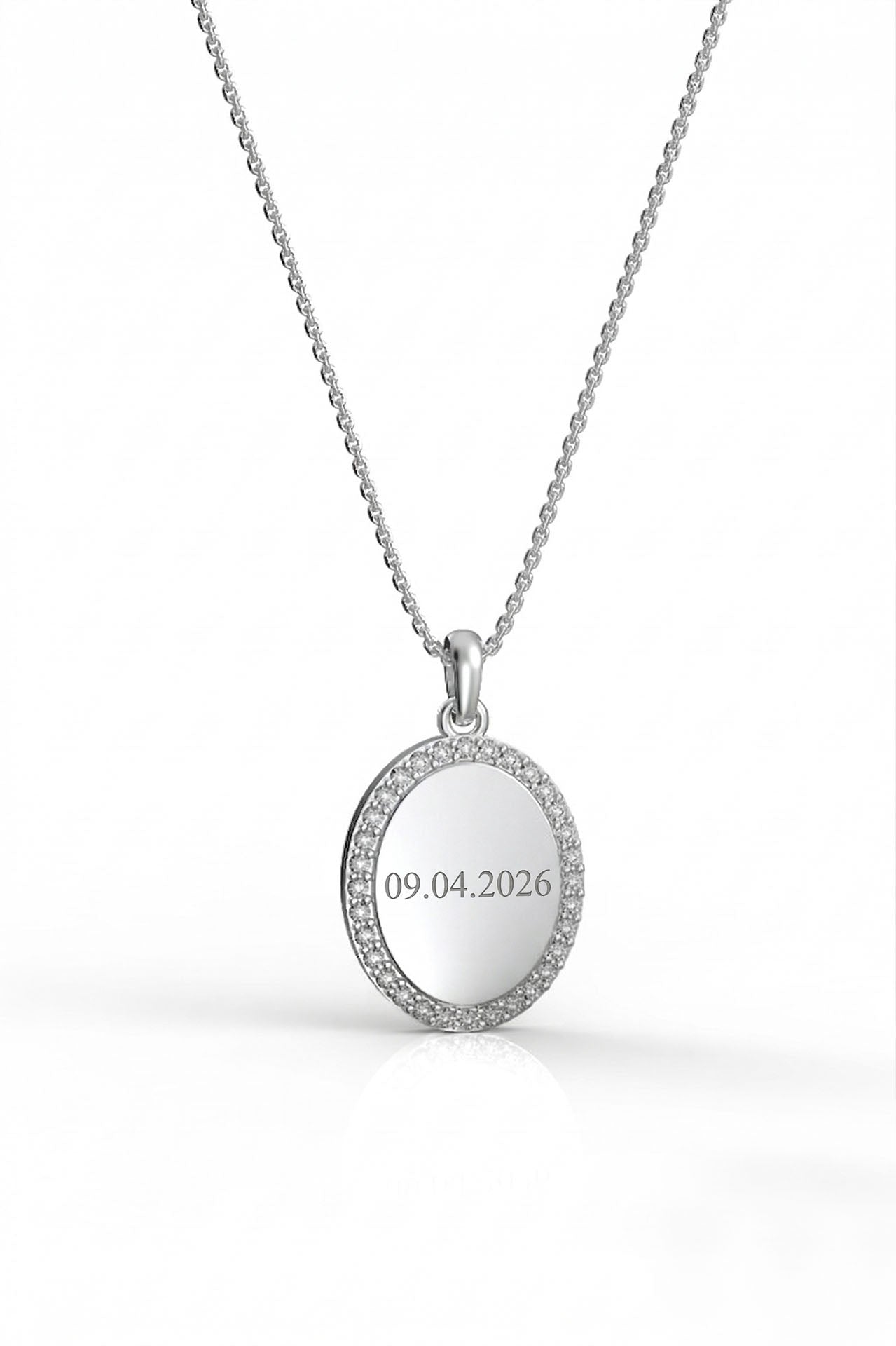 CZ Personalized Oval Customizable Necklace Rhodium Plated Silver