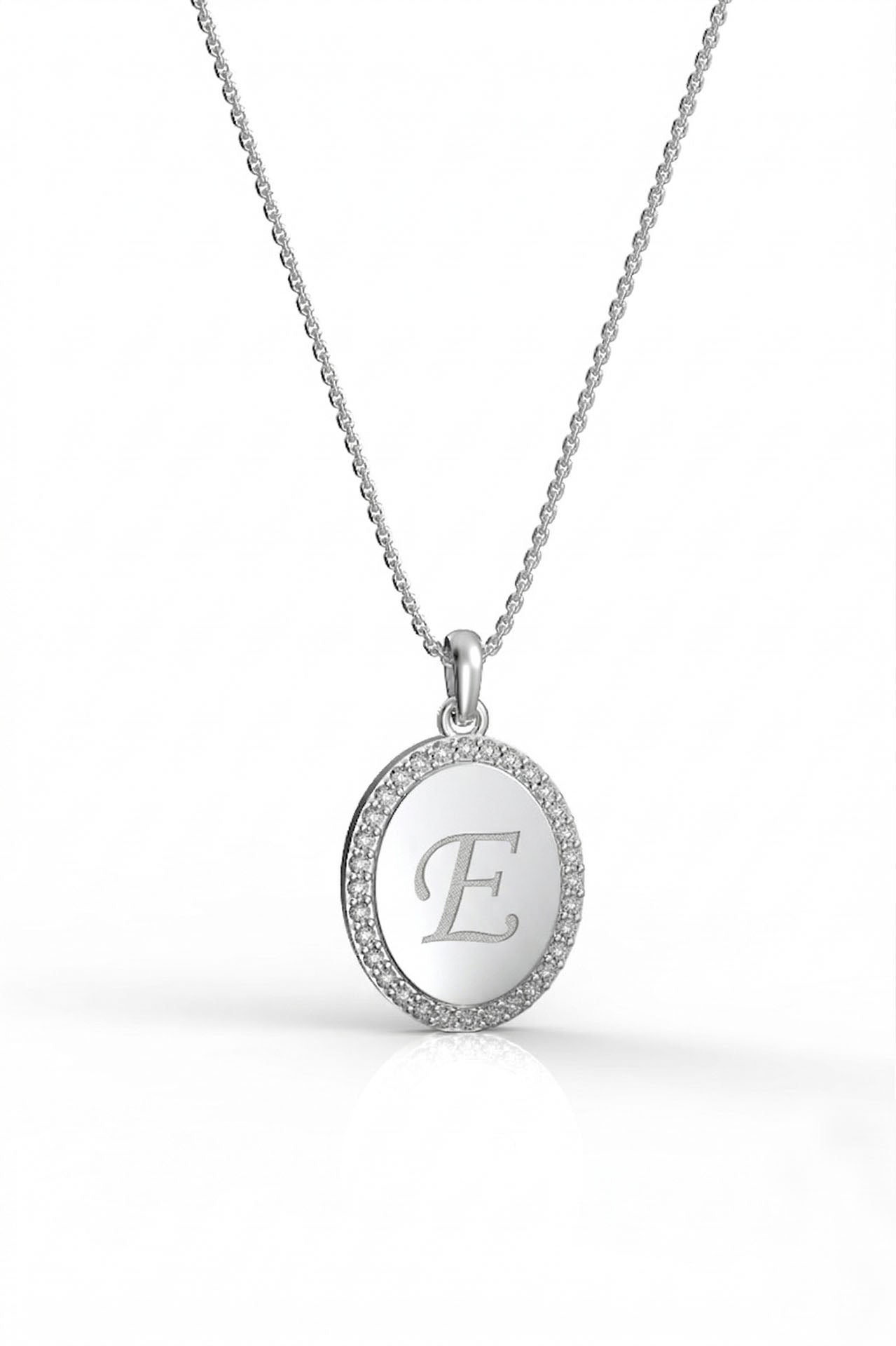 CZ Personalized Oval Customizable Necklace Rhodium Plated Silver