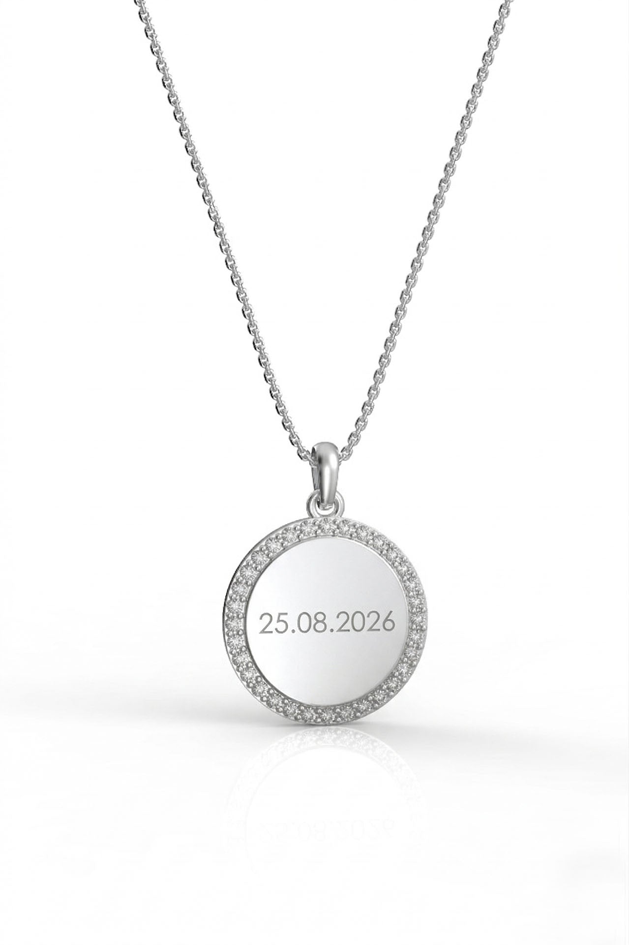 CZ Personalized Round Customizable Necklace Rhodium Plated Silver