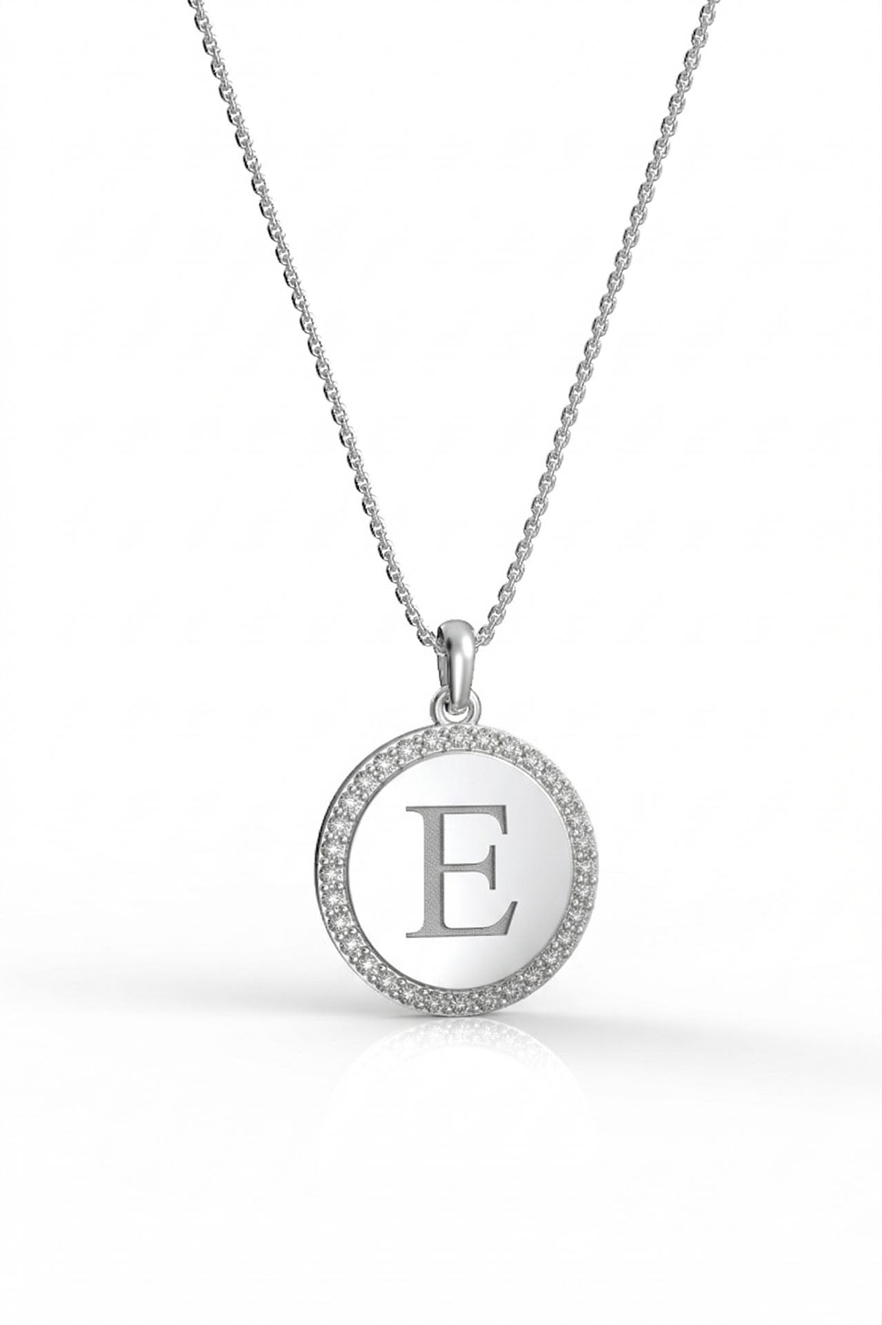 CZ Personalized Round Customizable Necklace Rhodium Plated Silver
