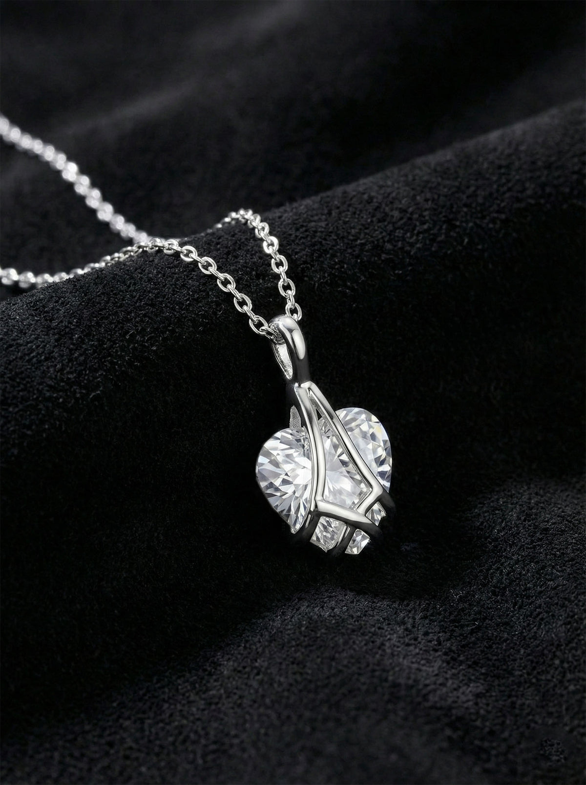 Rhodium Zircon Caged Heart Friendship Necklace in 925 sterling silver