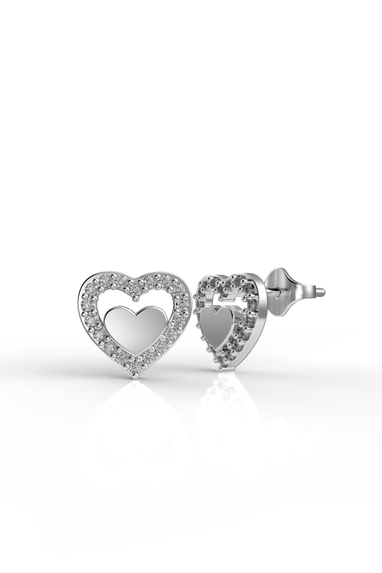 CZ Minimalist Open Heart Stud Earrings Rhodium Plated Silver