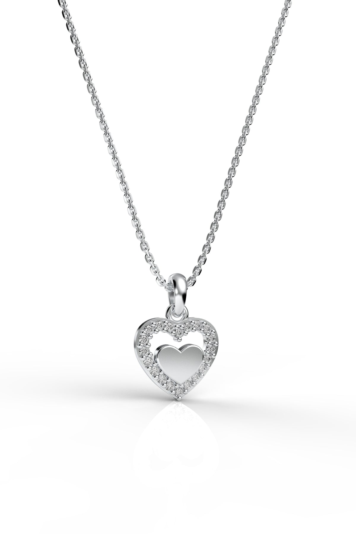 Rhodium Plated Heart Zircon Pendant Necklace in 925 sterling silver - view 3