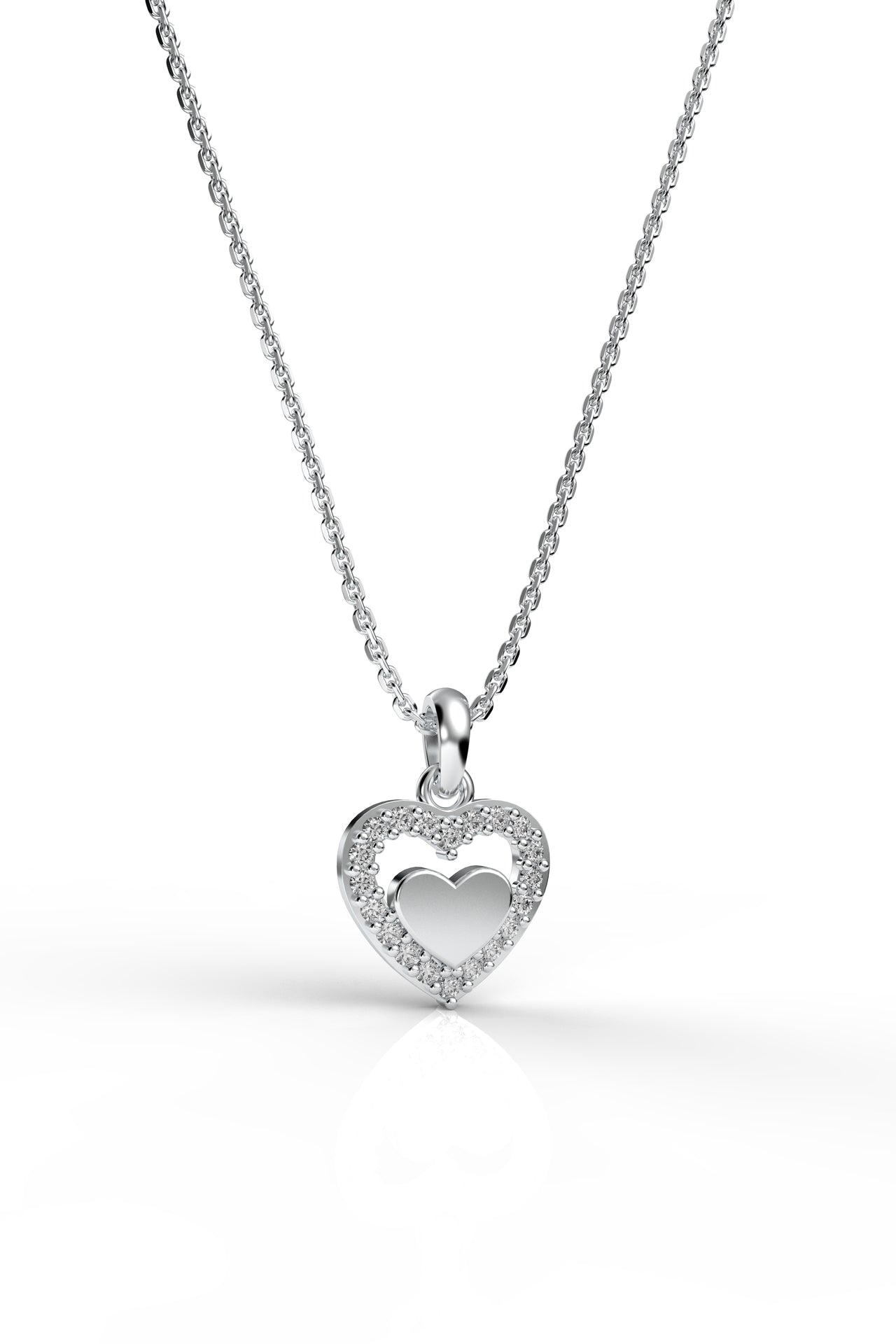 CZ Minimalist Open Heart Necklace Rhodium Plated Silver