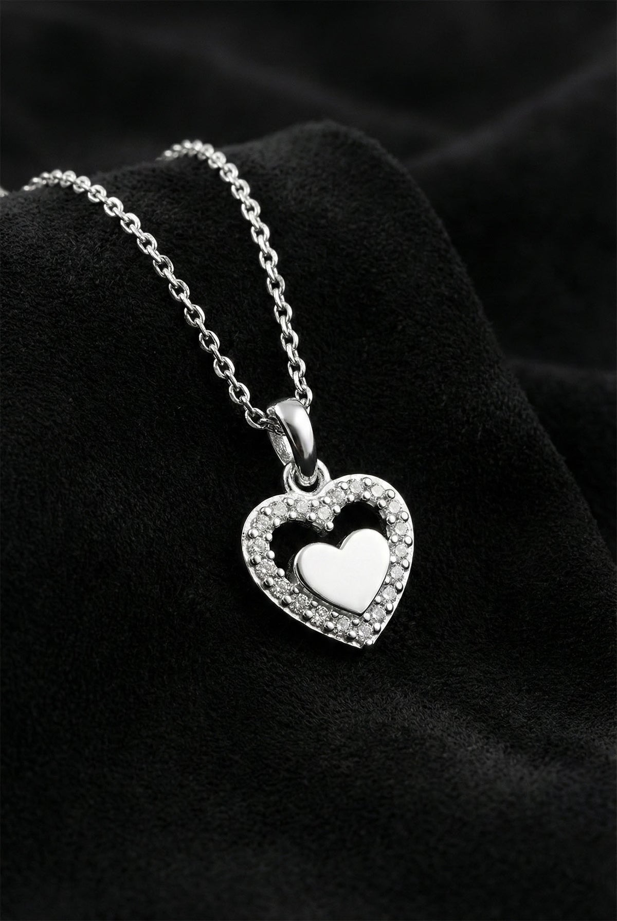Zircon Heart Necklace & Earrings Jewelry Set in 925 sterling silver - view 3
