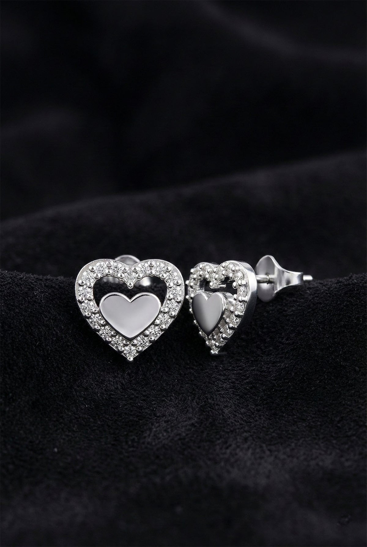 Zircon Heart Necklace & Earrings Jewelry Set in 925 sterling silver - view 5