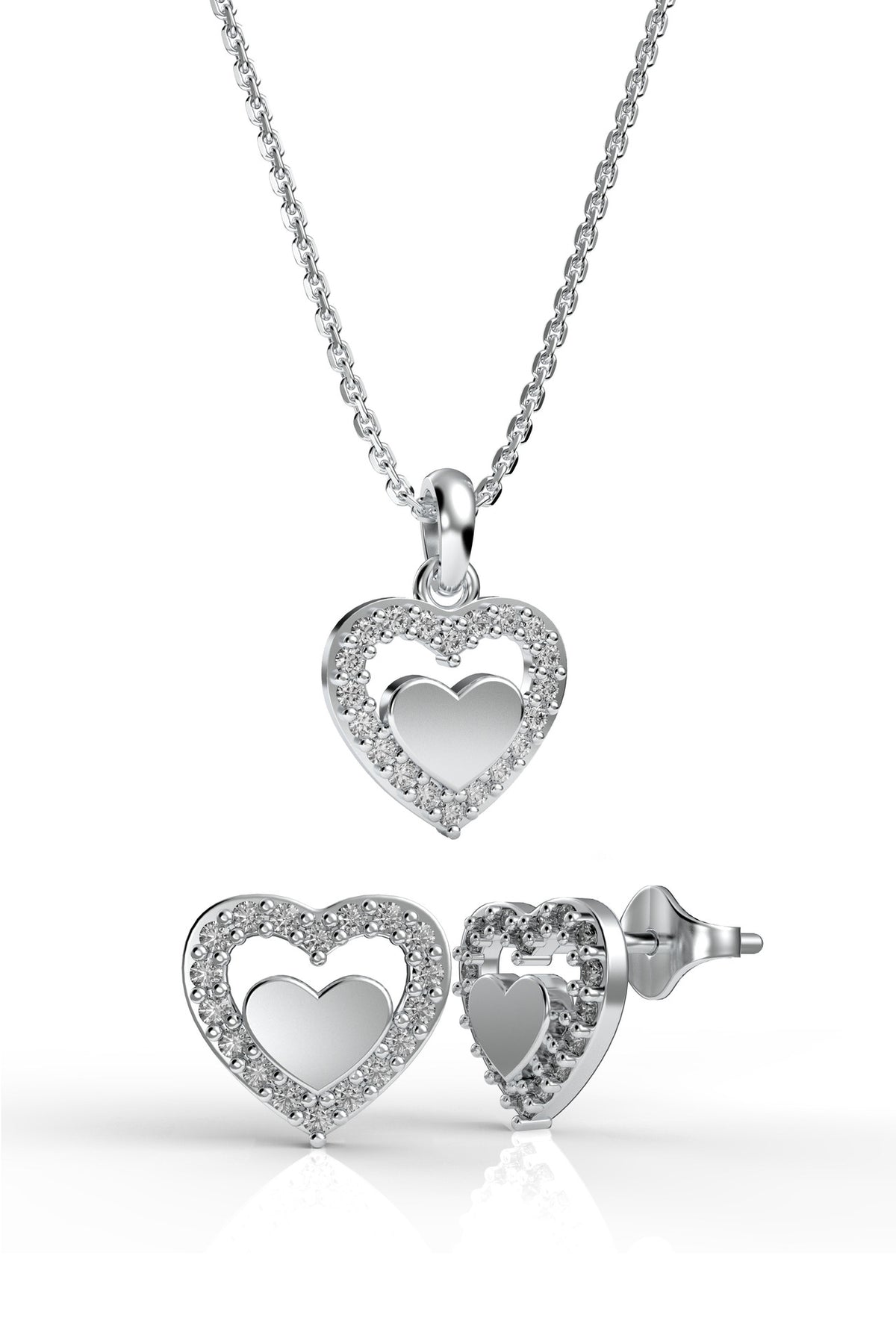 Zircon Heart Necklace & Earrings Jewelry Set in 925 sterling silver - view 6