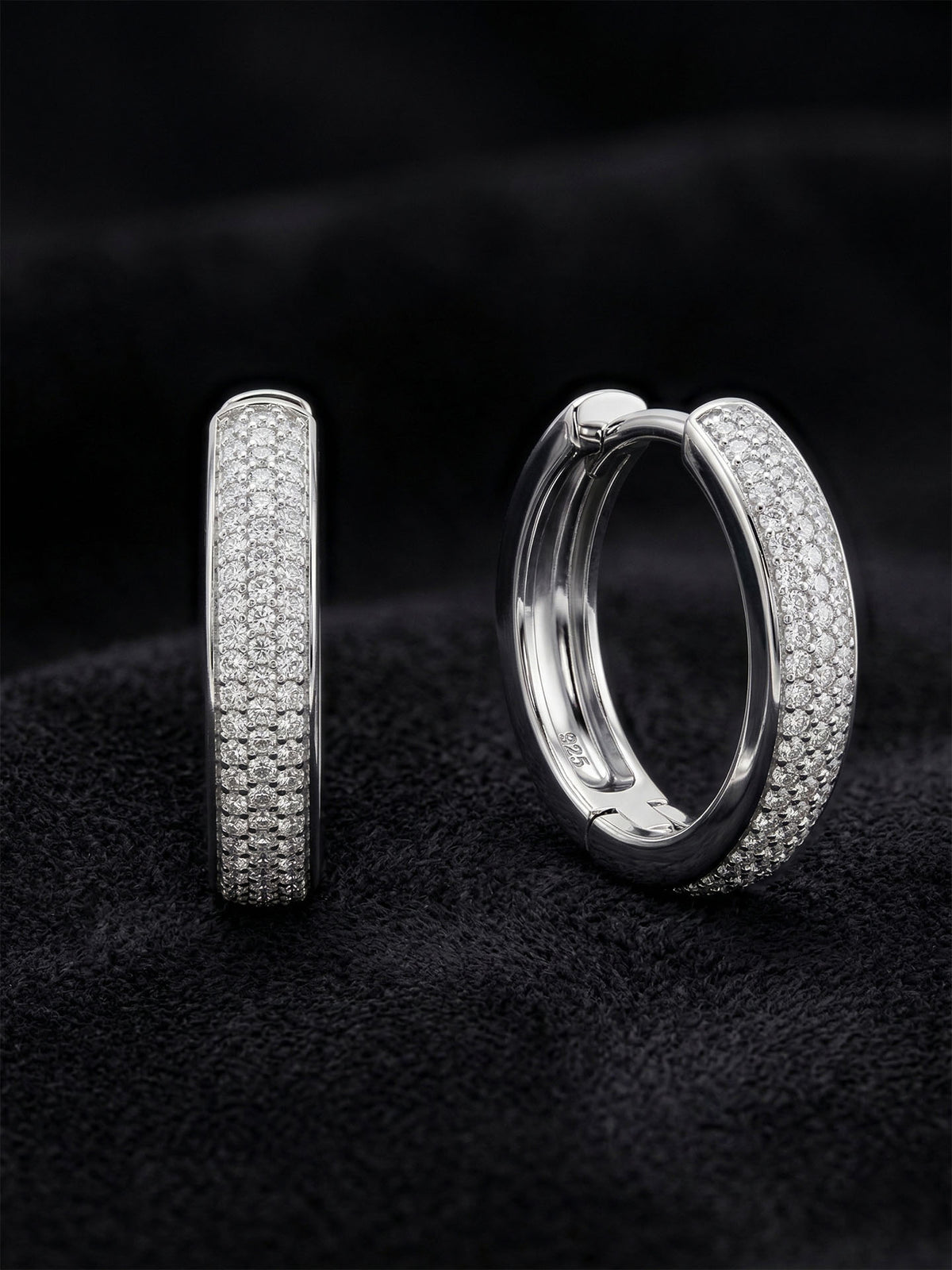 Oval Three Row Zircon Huggie Hoops - Large Size in 925 sterling silver - view 3