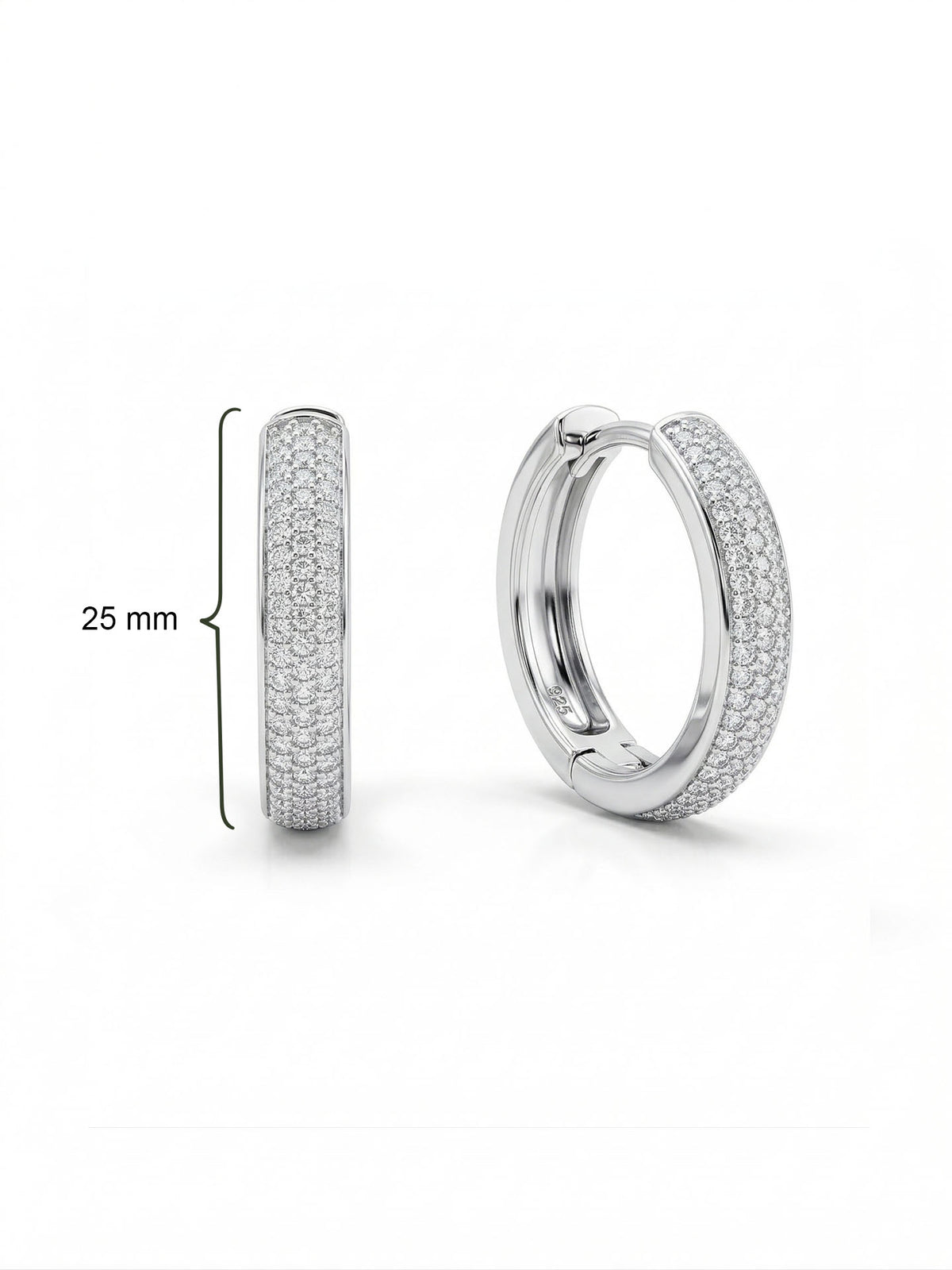 Oval Three Row Zircon Huggie Hoops - Large Size in 925 sterling silver - view 4