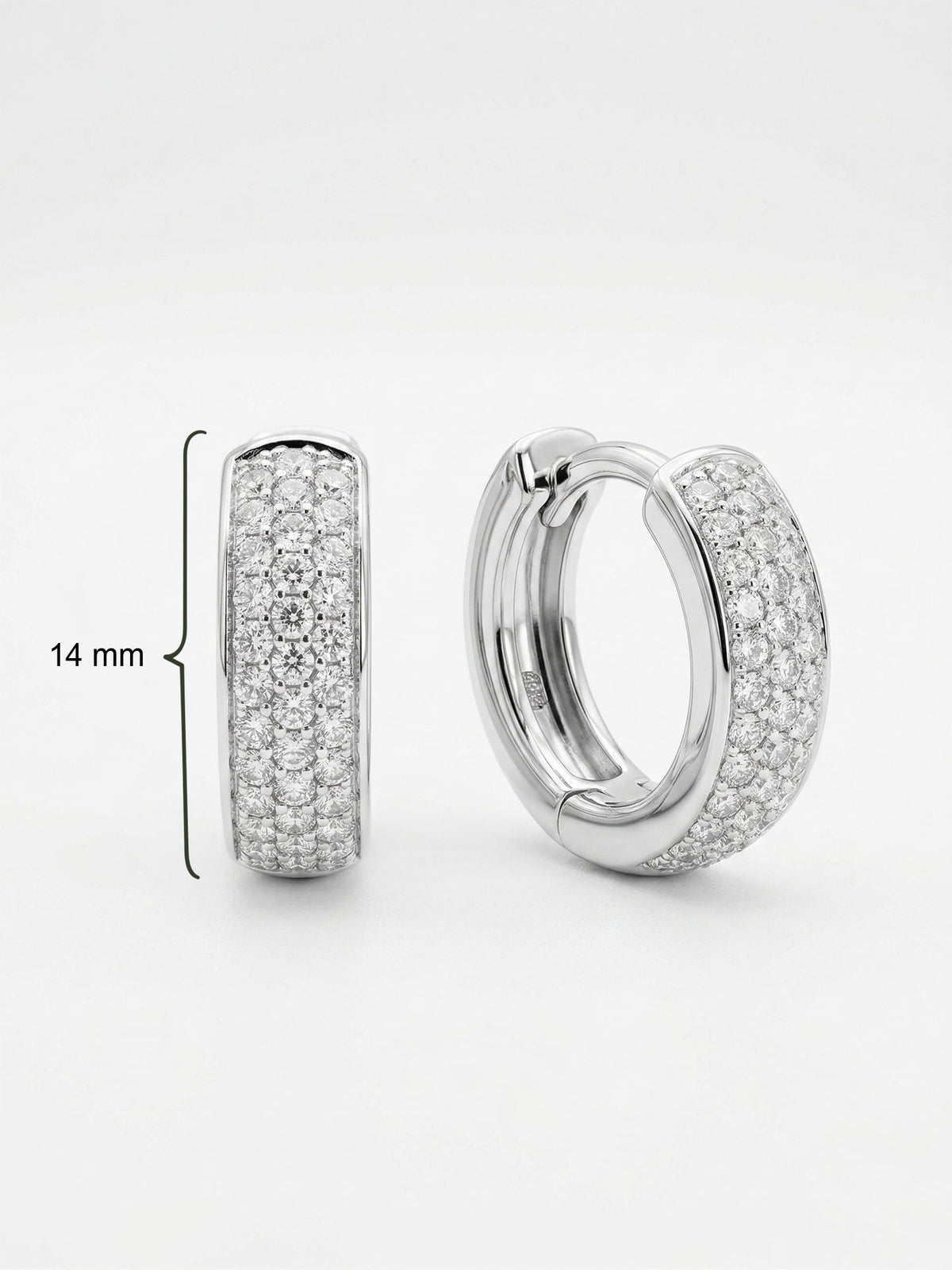 Oval Three Row Zircon Huggie Hoops - Small Size in 925 sterling silver - view 2