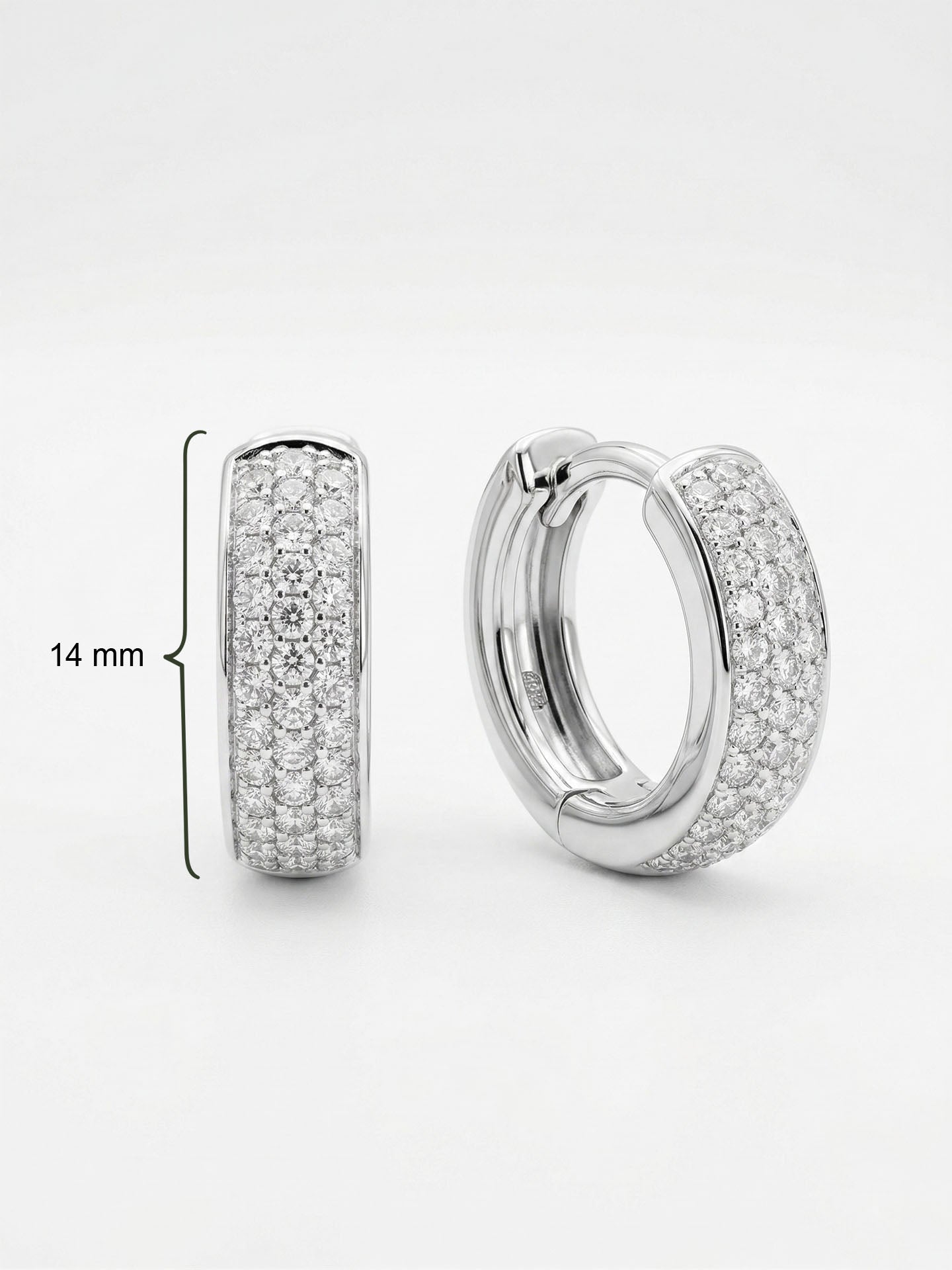 CZ Oval Shaped Triple-Row Huggie Hoop Earrings Rhodium Plated Silver – Small