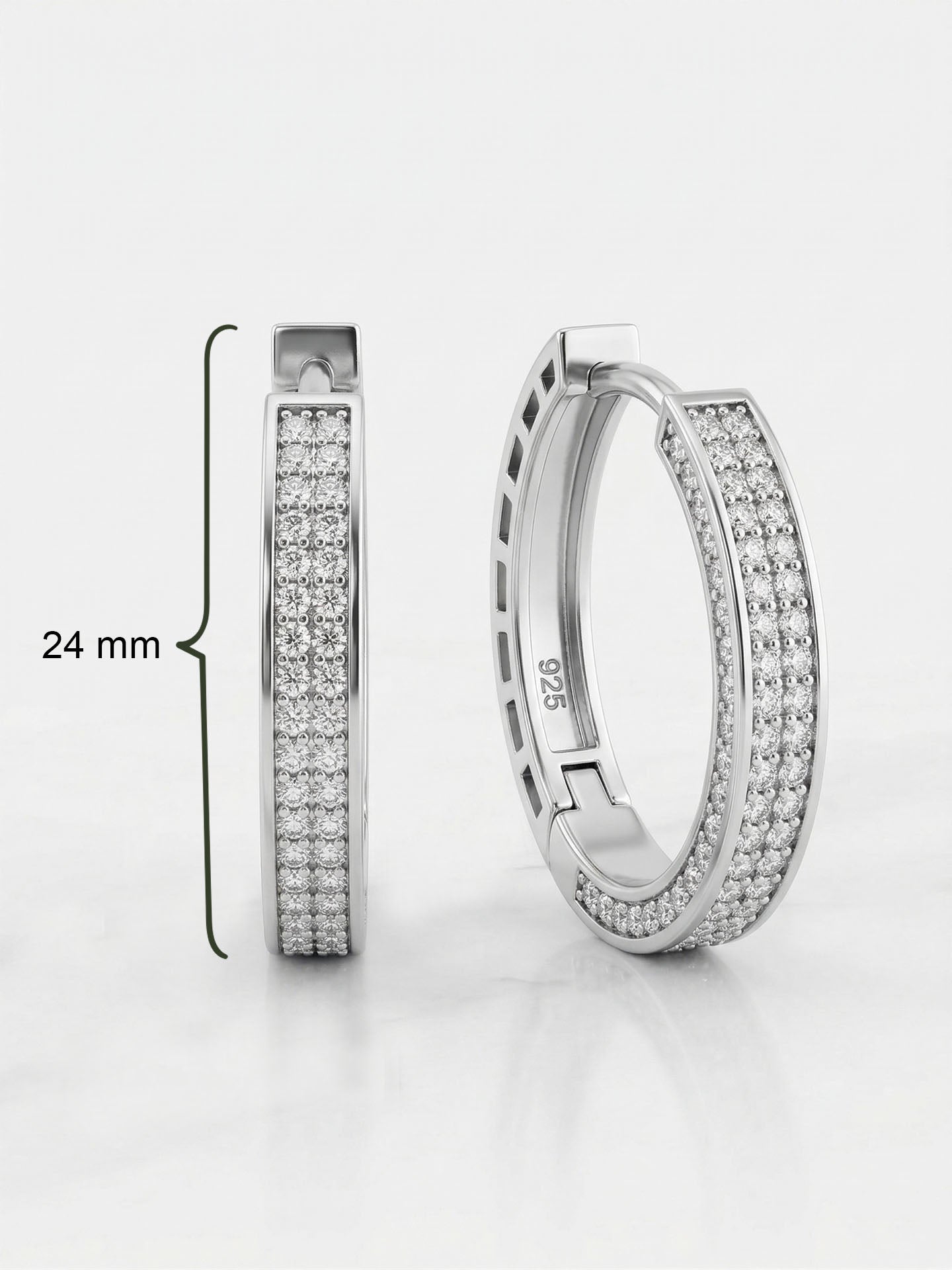CZ Half-Hoop Double-Row Huggie Hoop Earrings Rhodium Plated Silver