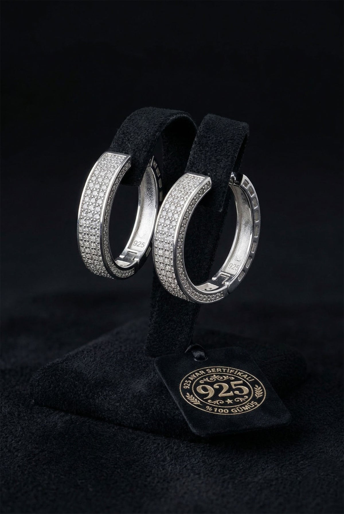 Half Eternity Three Row Zircon Hoops Large in 925 sterling silver