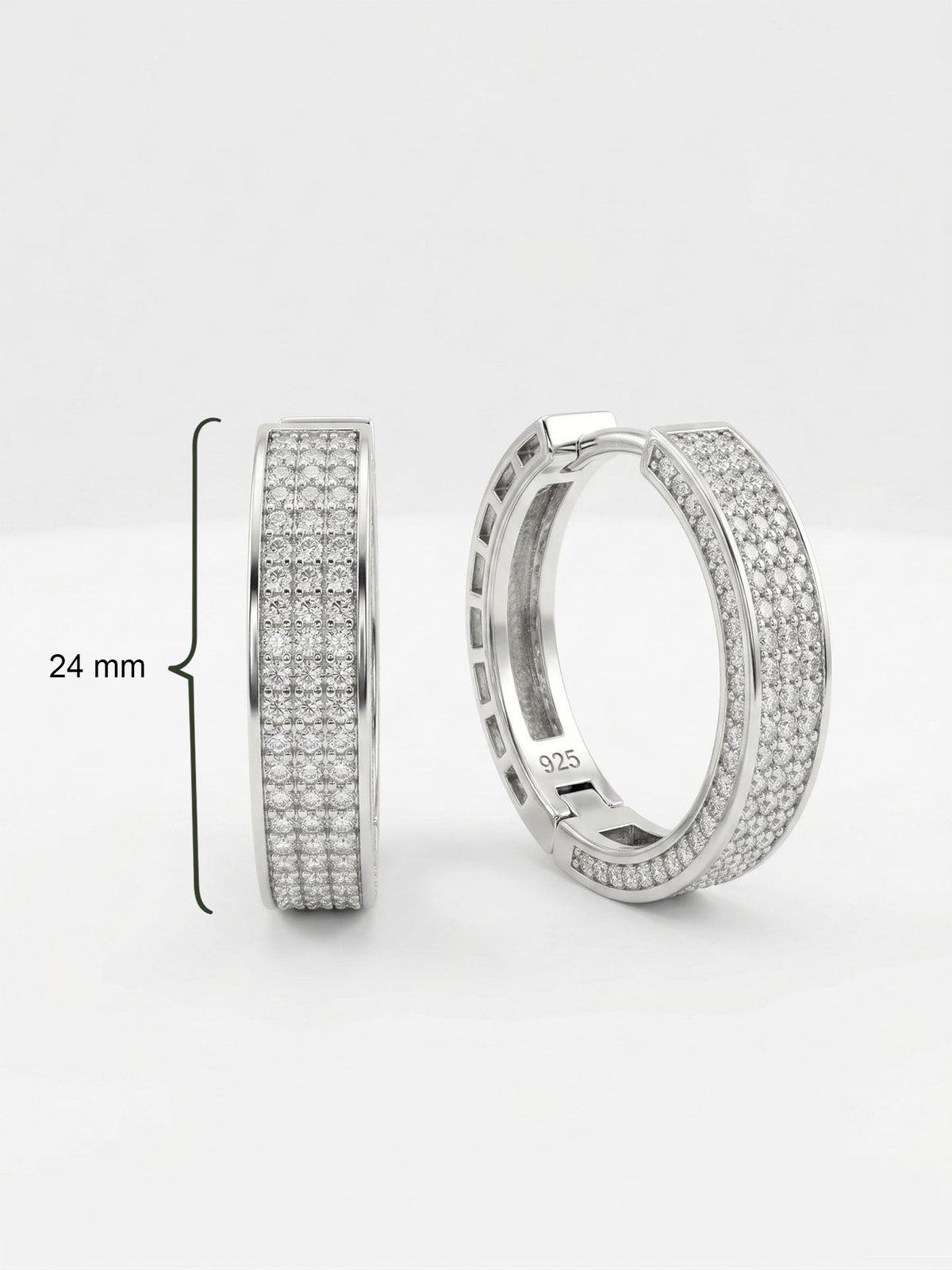 Half Eternity Three Row Zircon Hoops Large in 925 sterling silver - view 3