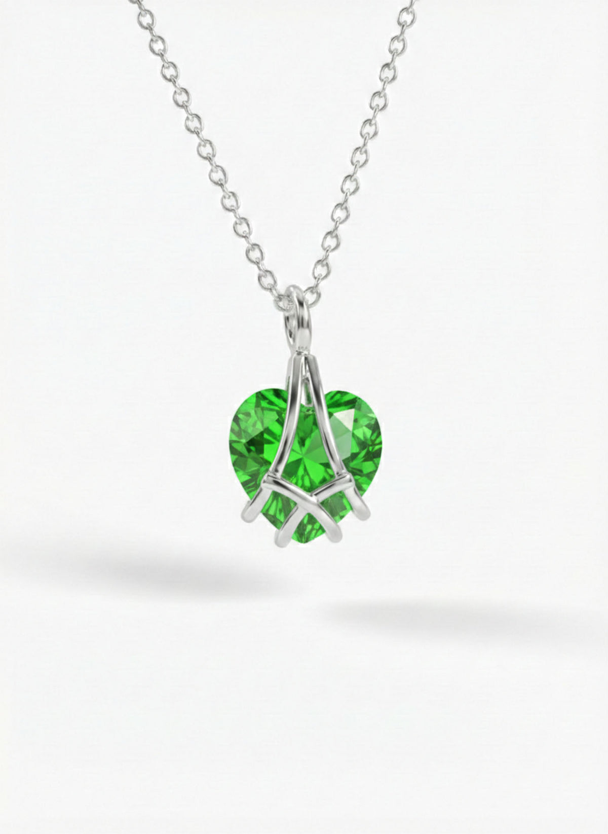 Rhodium Emerald Caged Heart Friendship Necklace in 925 sterling silver - view 3