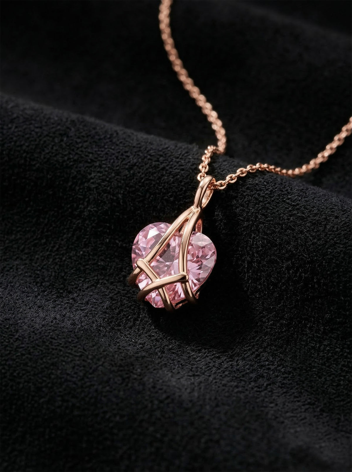 Rose Gold Pink Tourmaline Caged Heart Necklace in 925 sterling silver