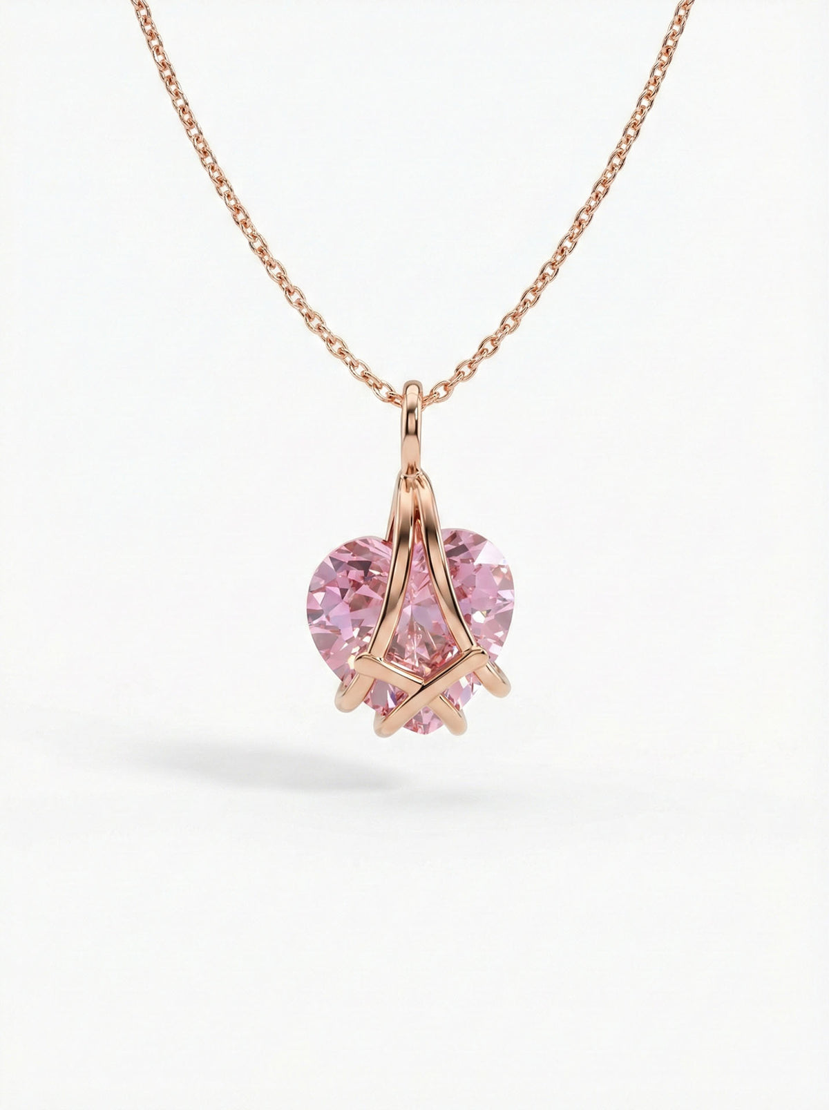 Rose Gold Pink Tourmaline Caged Heart Necklace in 925 sterling silver - view 3