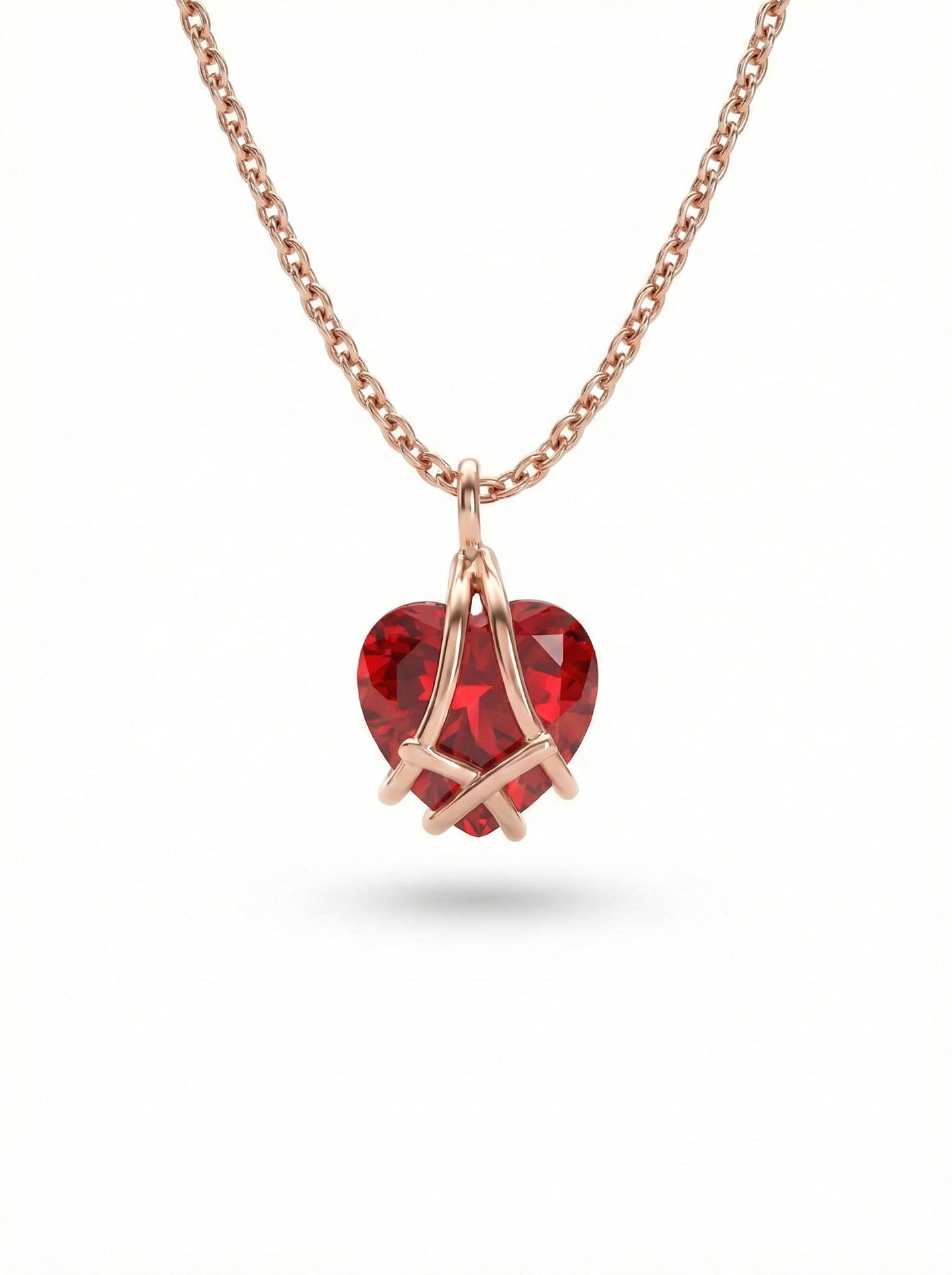 Ruby Cage Heart Friendship Necklace Rose Gold Plated Silver