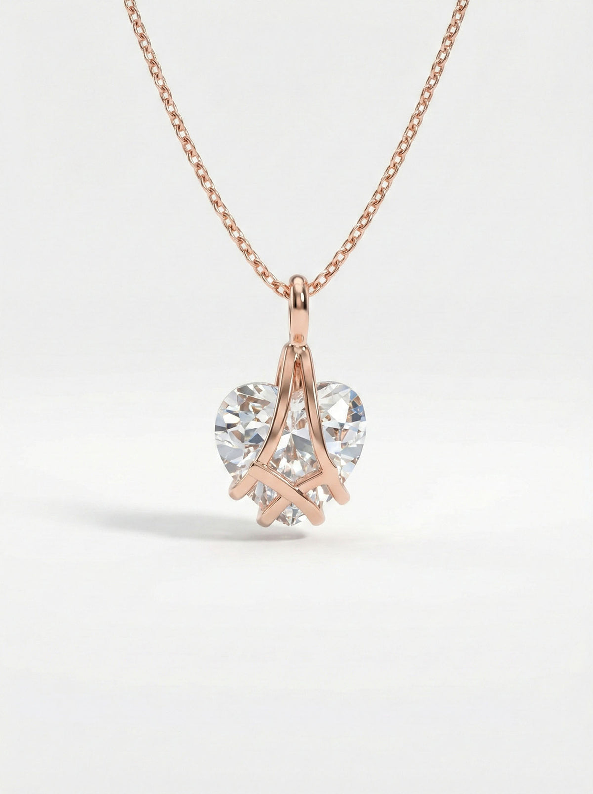 Rose Gold Zircon Caged Heart Necklace in 925 sterling silver - view 3